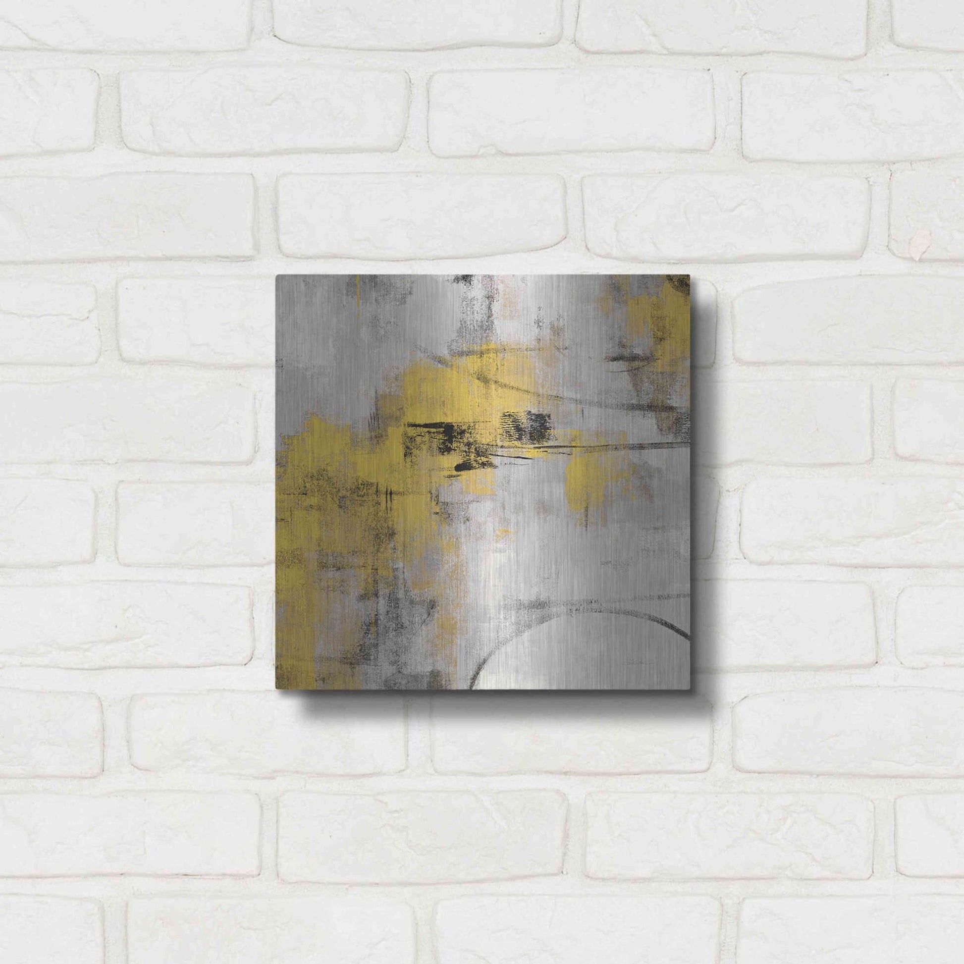 Luxe Metal Art 'Stone Gardens II Yellow' by Silvia Vassileva, Metal Wall Art,12x12