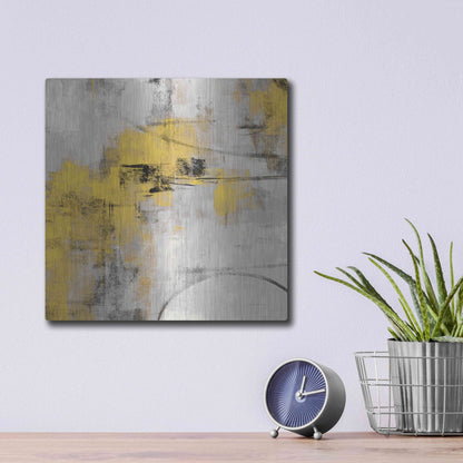 Luxe Metal Art 'Stone Gardens II Yellow' by Silvia Vassileva, Metal Wall Art,12x12