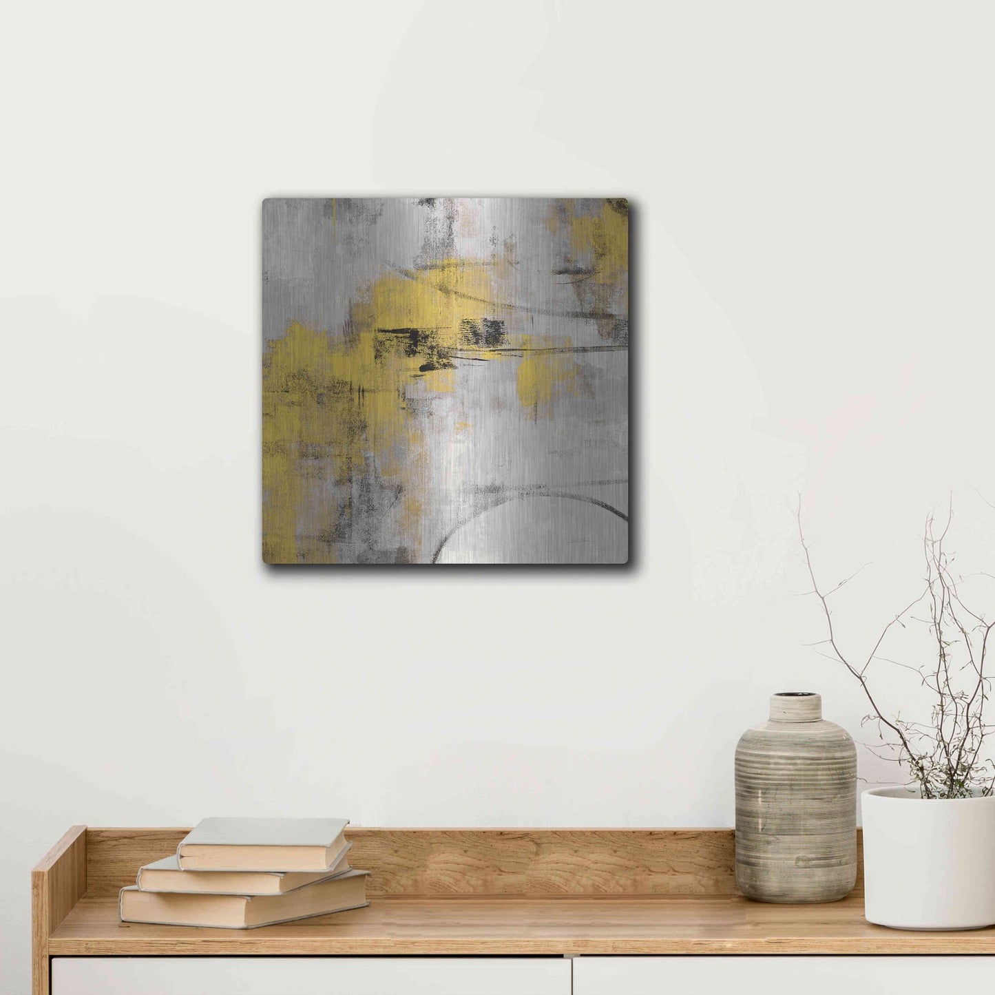 Luxe Metal Art 'Stone Gardens II Yellow' by Silvia Vassileva, Metal Wall Art,12x12