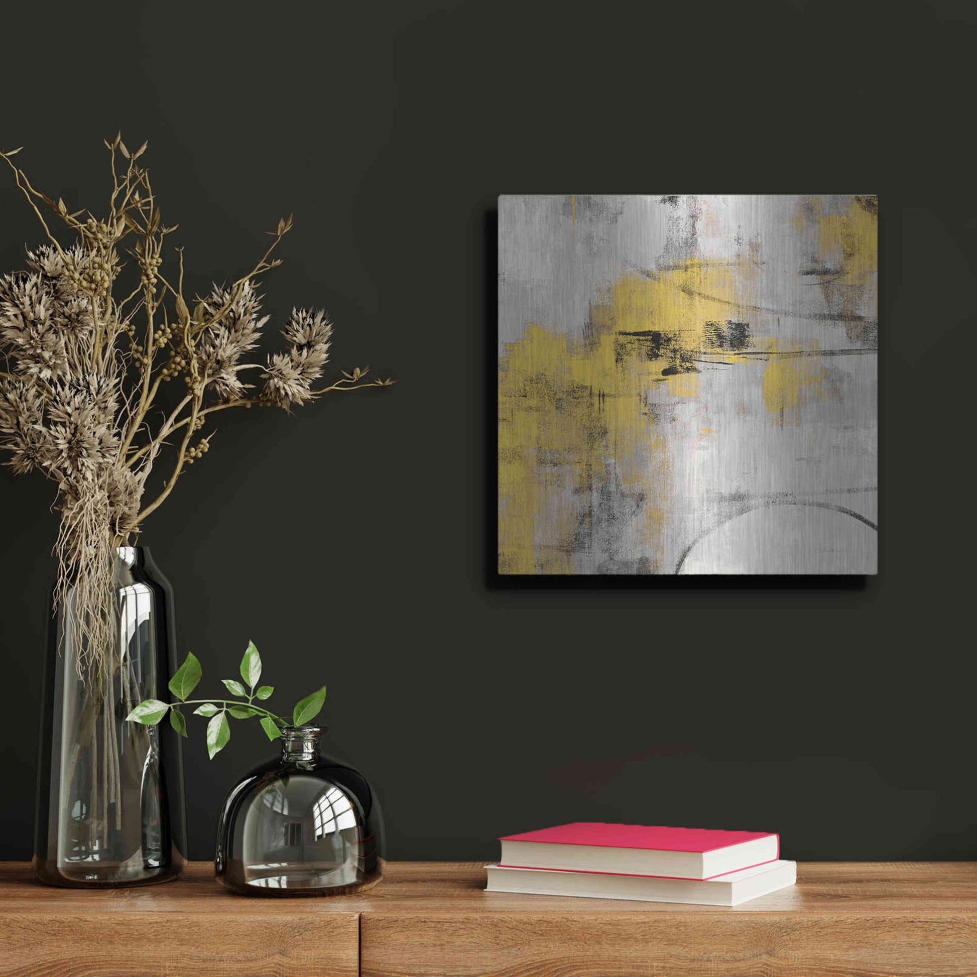 Luxe Metal Art 'Stone Gardens II Yellow' by Silvia Vassileva, Metal Wall Art,12x12