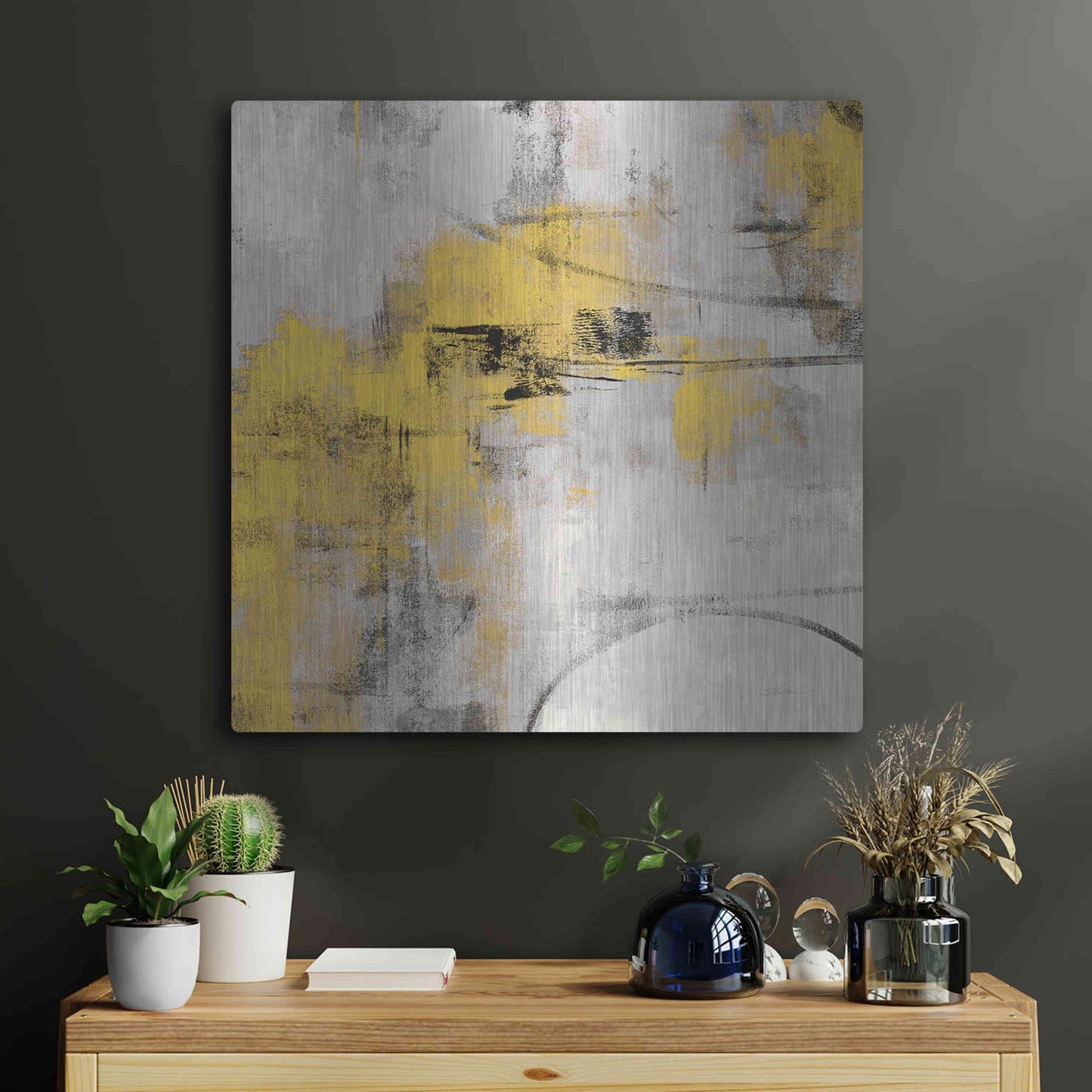 Luxe Metal Art 'Stone Gardens II Yellow' by Silvia Vassileva, Metal Wall Art,24x24