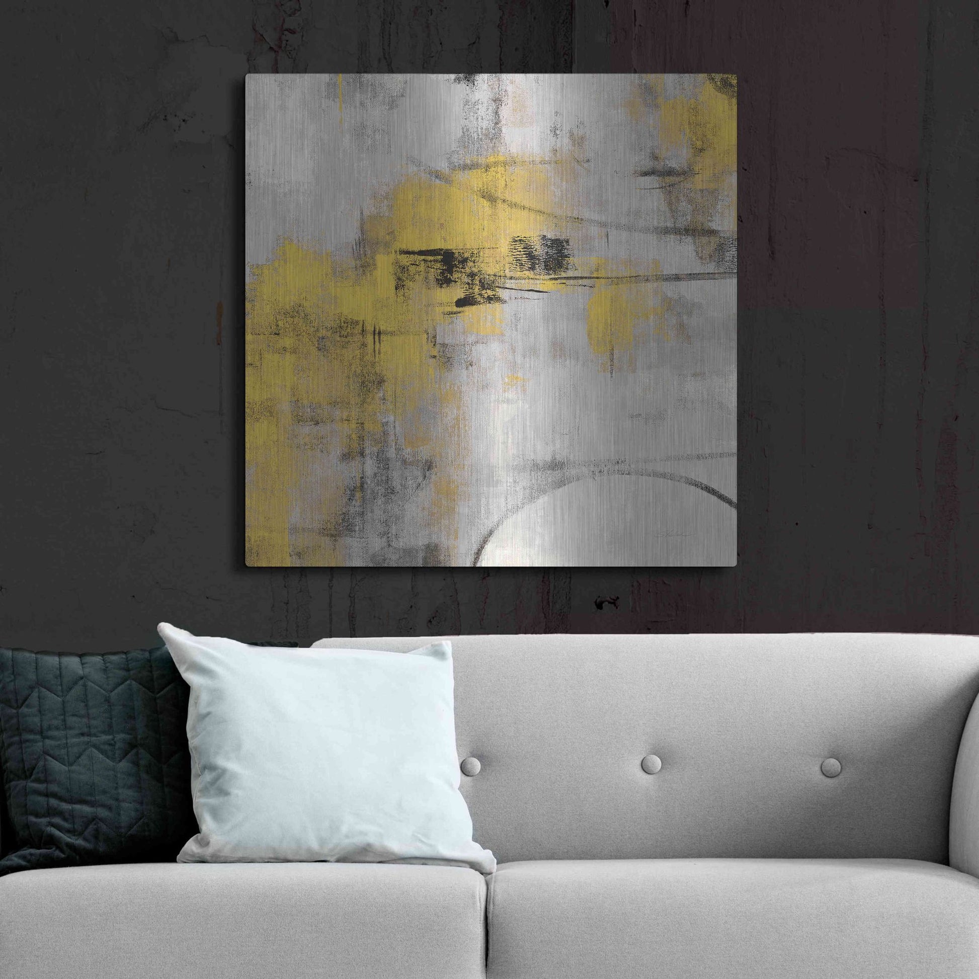 Luxe Metal Art 'Stone Gardens II Yellow' by Silvia Vassileva, Metal Wall Art,36x36