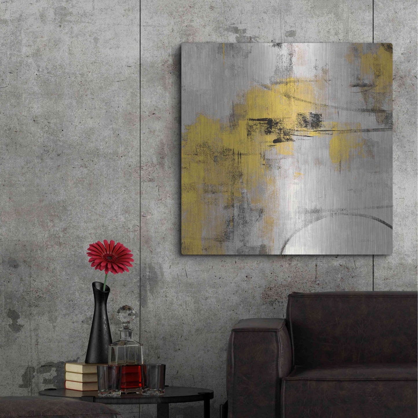 Luxe Metal Art 'Stone Gardens II Yellow' by Silvia Vassileva, Metal Wall Art,36x36