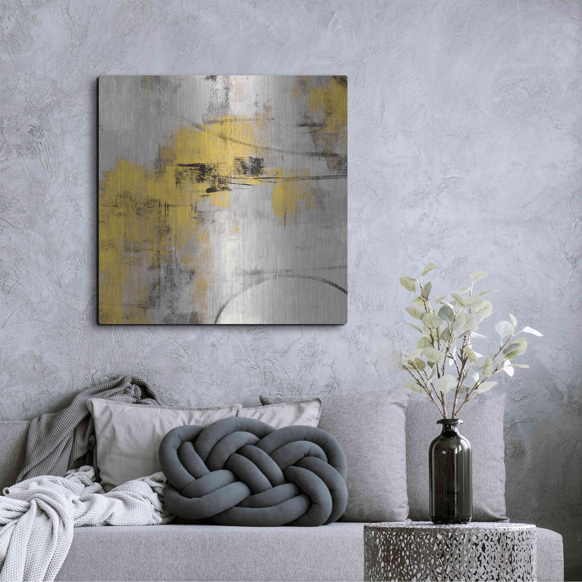 Luxe Metal Art 'Stone Gardens II Yellow' by Silvia Vassileva, Metal Wall Art,36x36