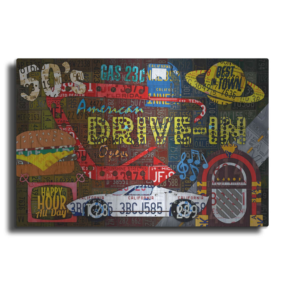 'American Driveins License Plate Art Collage' by Design Turnpike – Metal Wall Art