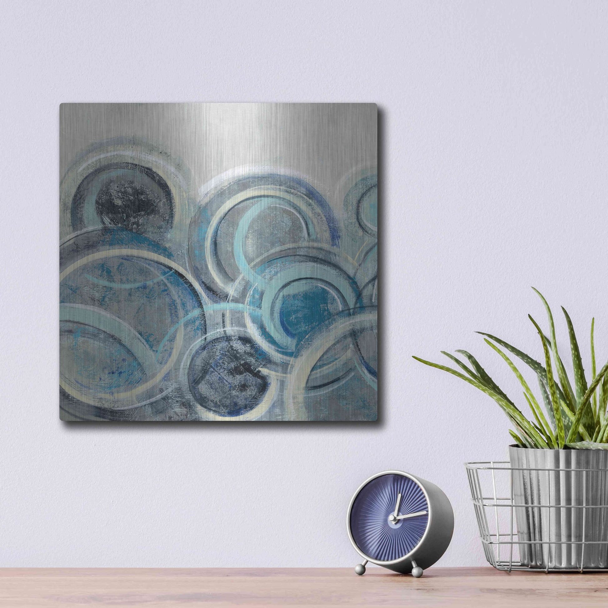 Luxe Metal Art 'Variation Blue Grey II' by Silvia Vassileva, Metal Wall Art,12x12