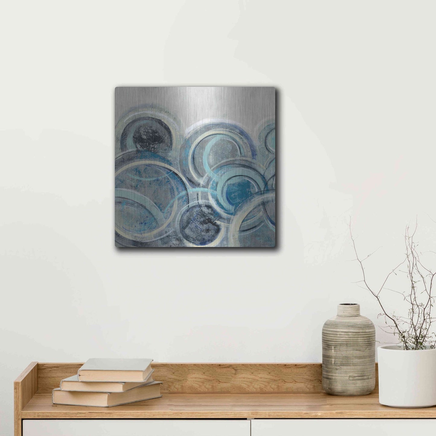Luxe Metal Art 'Variation Blue Grey II' by Silvia Vassileva, Metal Wall Art,12x12