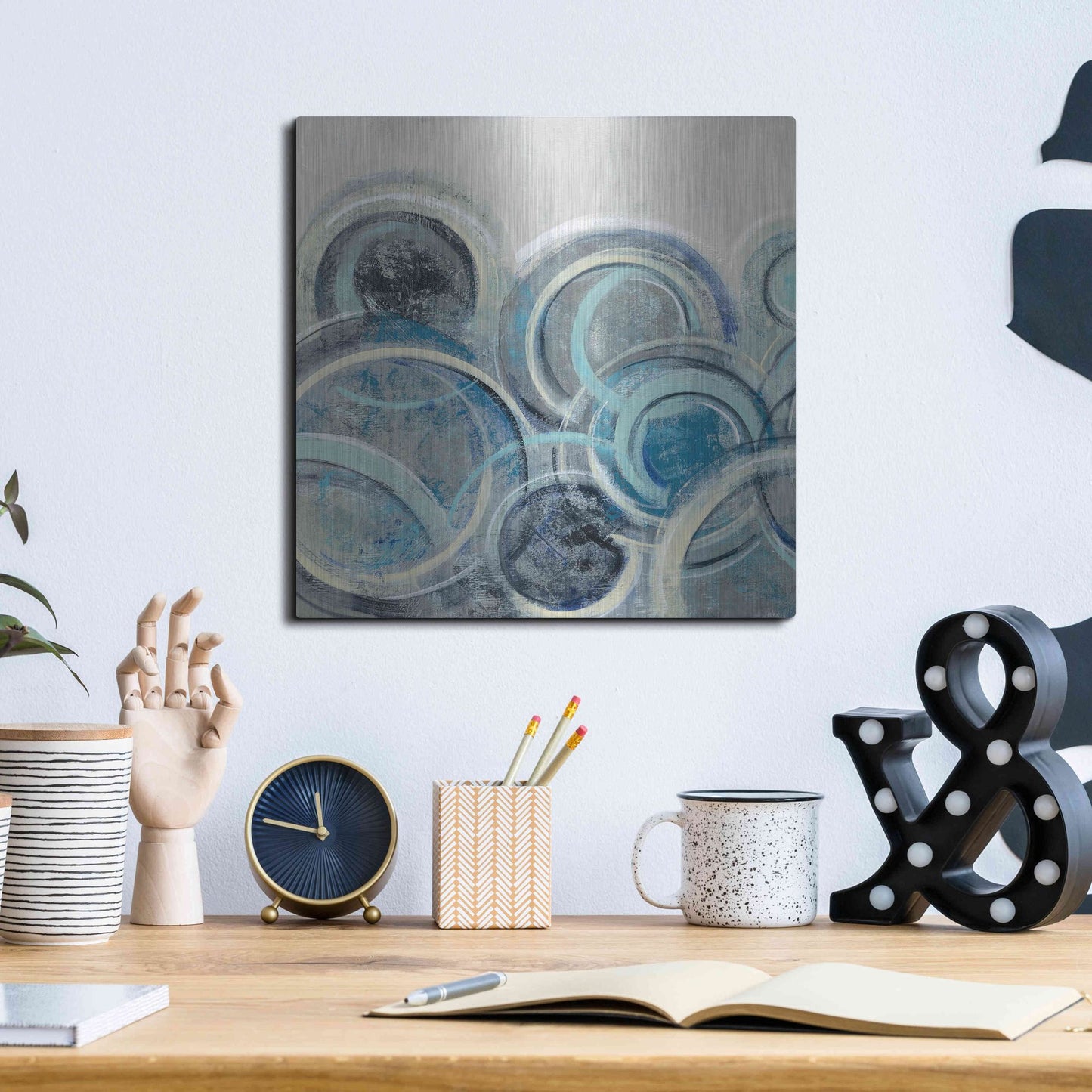 Luxe Metal Art 'Variation Blue Grey II' by Silvia Vassileva, Metal Wall Art,12x12