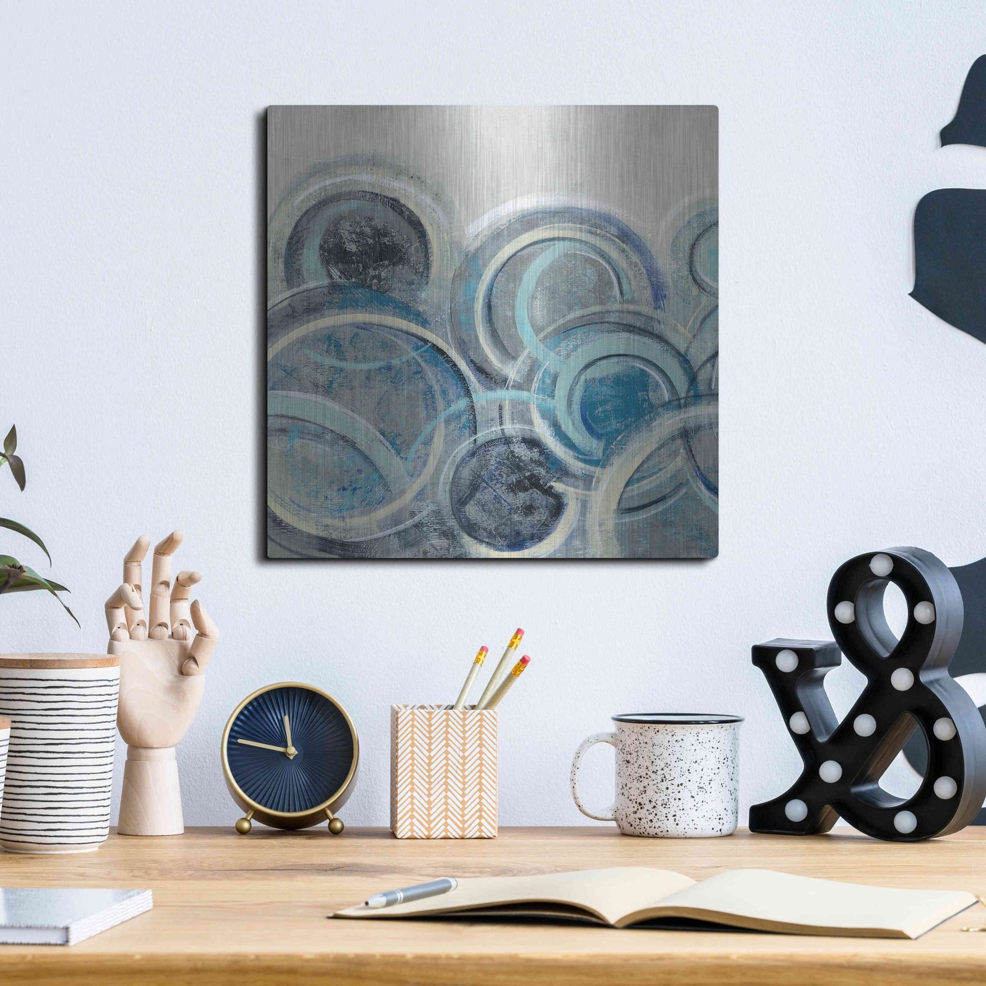 Luxe Metal Art 'Variation Blue Grey II' by Silvia Vassileva, Metal Wall Art,12x12