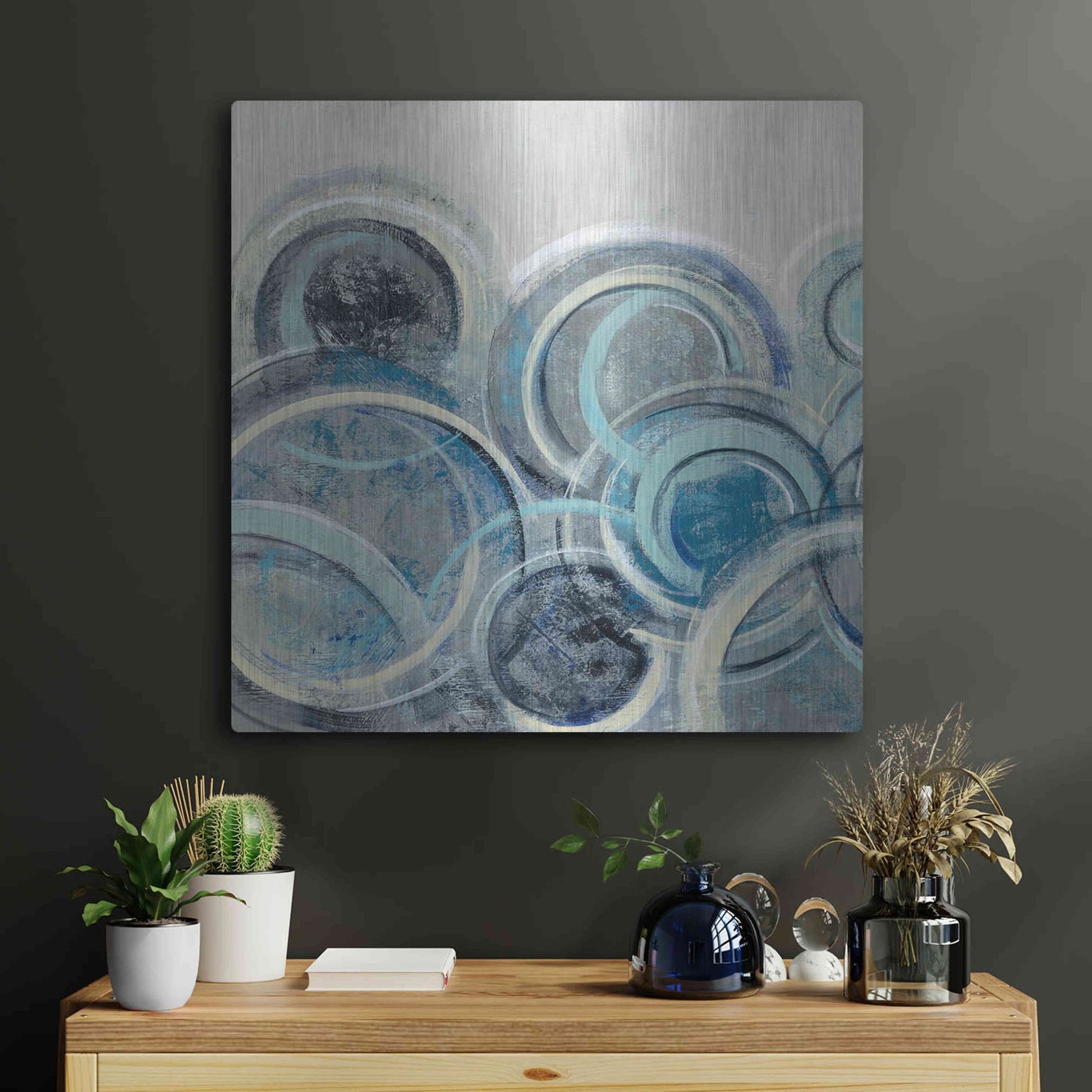 Luxe Metal Art 'Variation Blue Grey II' by Silvia Vassileva, Metal Wall Art,24x24