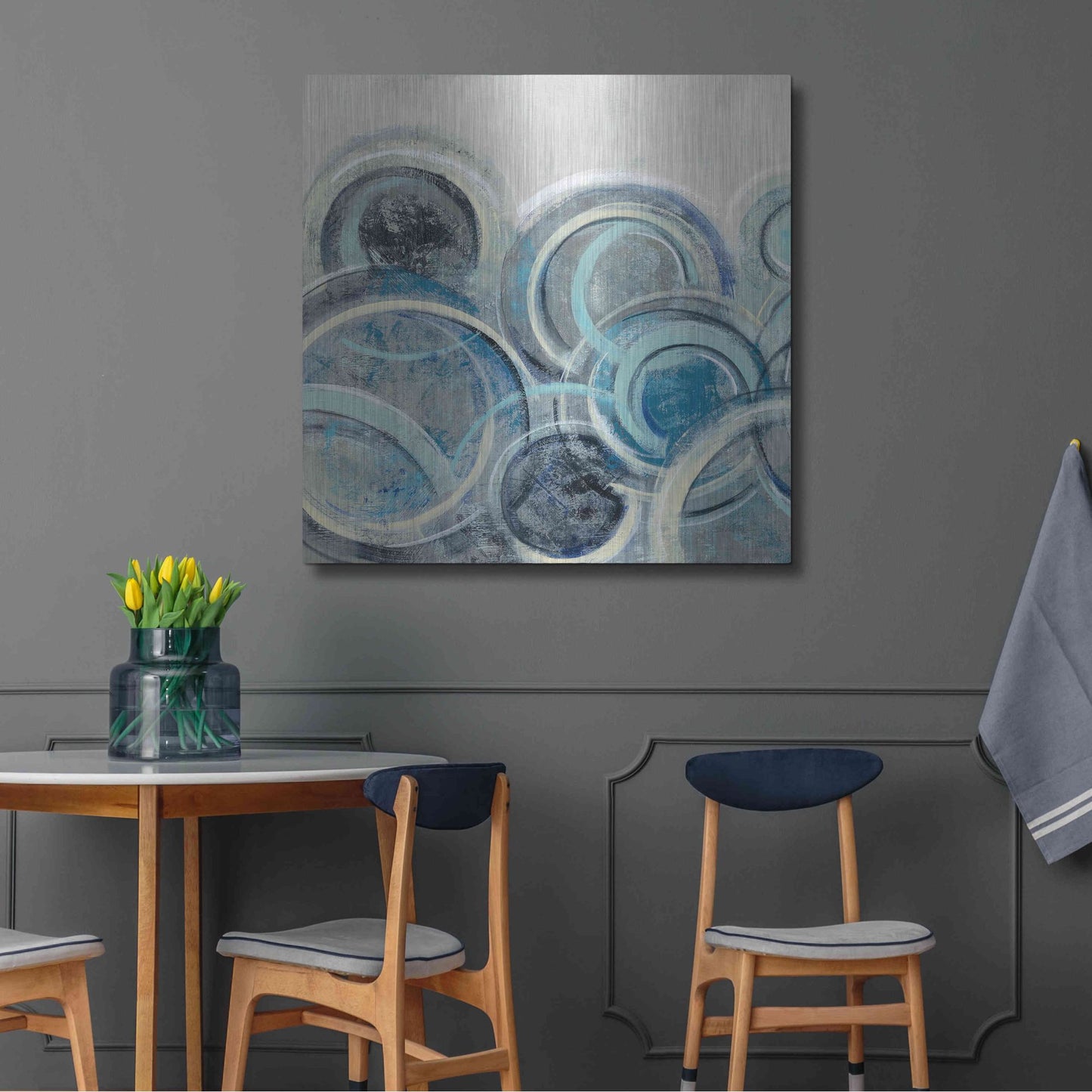 Luxe Metal Art 'Variation Blue Grey II' by Silvia Vassileva, Metal Wall Art,36x36