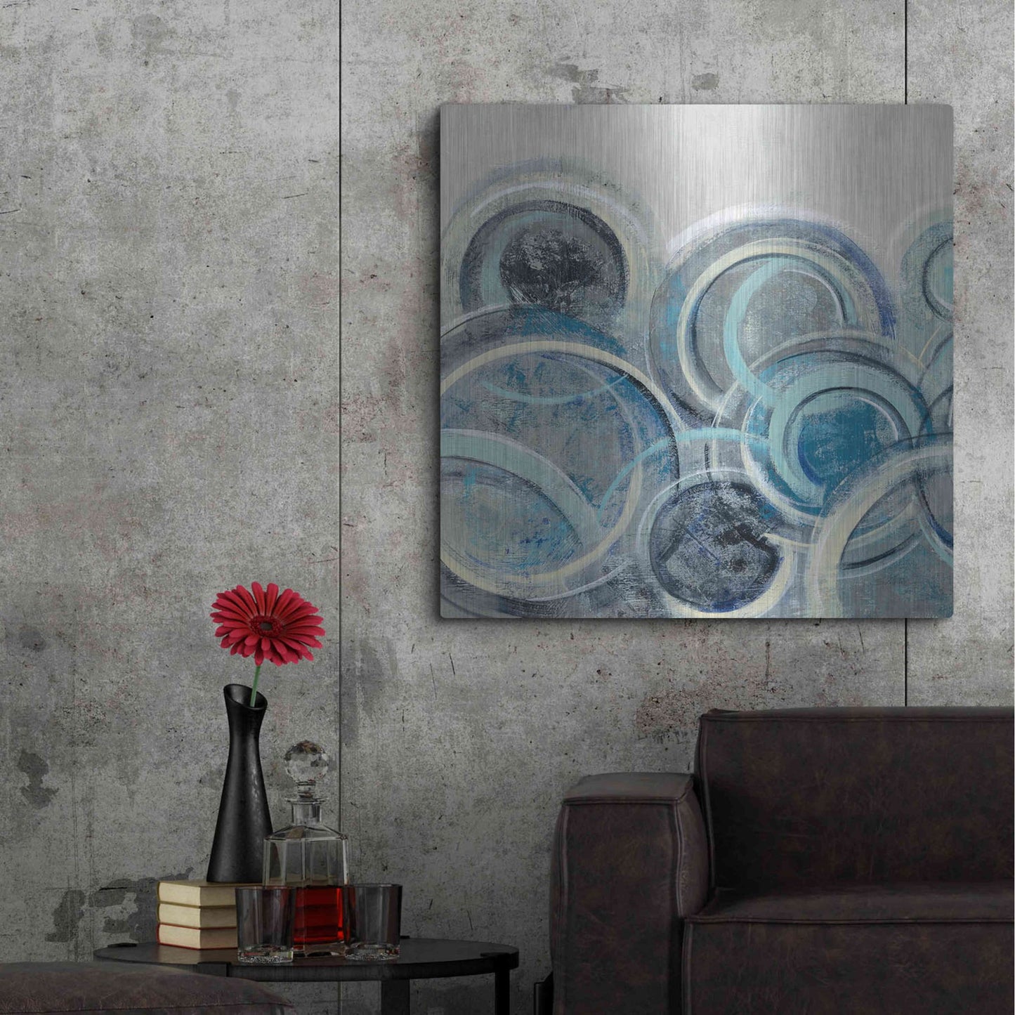 Luxe Metal Art 'Variation Blue Grey II' by Silvia Vassileva, Metal Wall Art,36x36