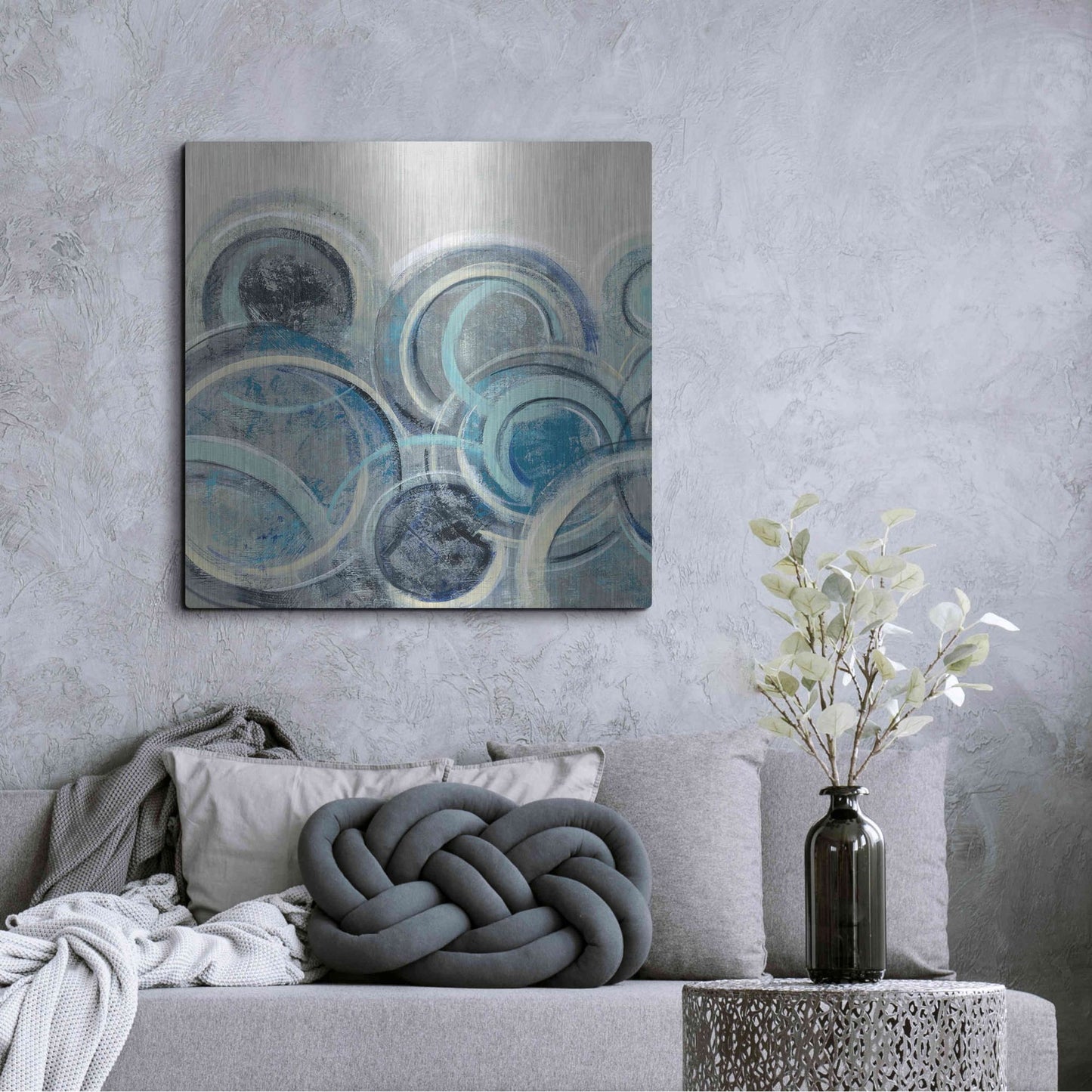 Luxe Metal Art 'Variation Blue Grey II' by Silvia Vassileva, Metal Wall Art,36x36