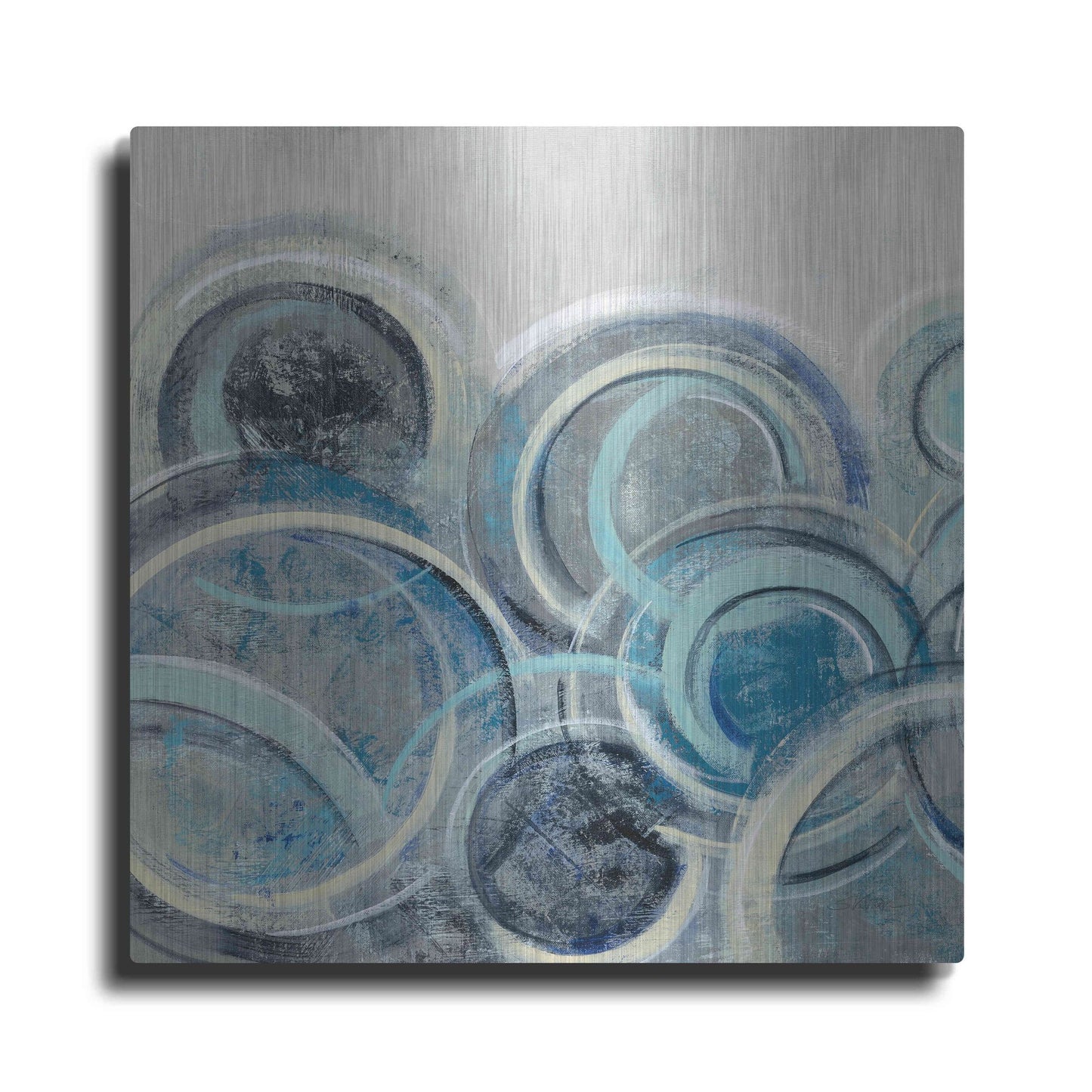 Luxe Metal Art 'Variation Blue Grey II' by Silvia Vassileva, Metal Wall Art