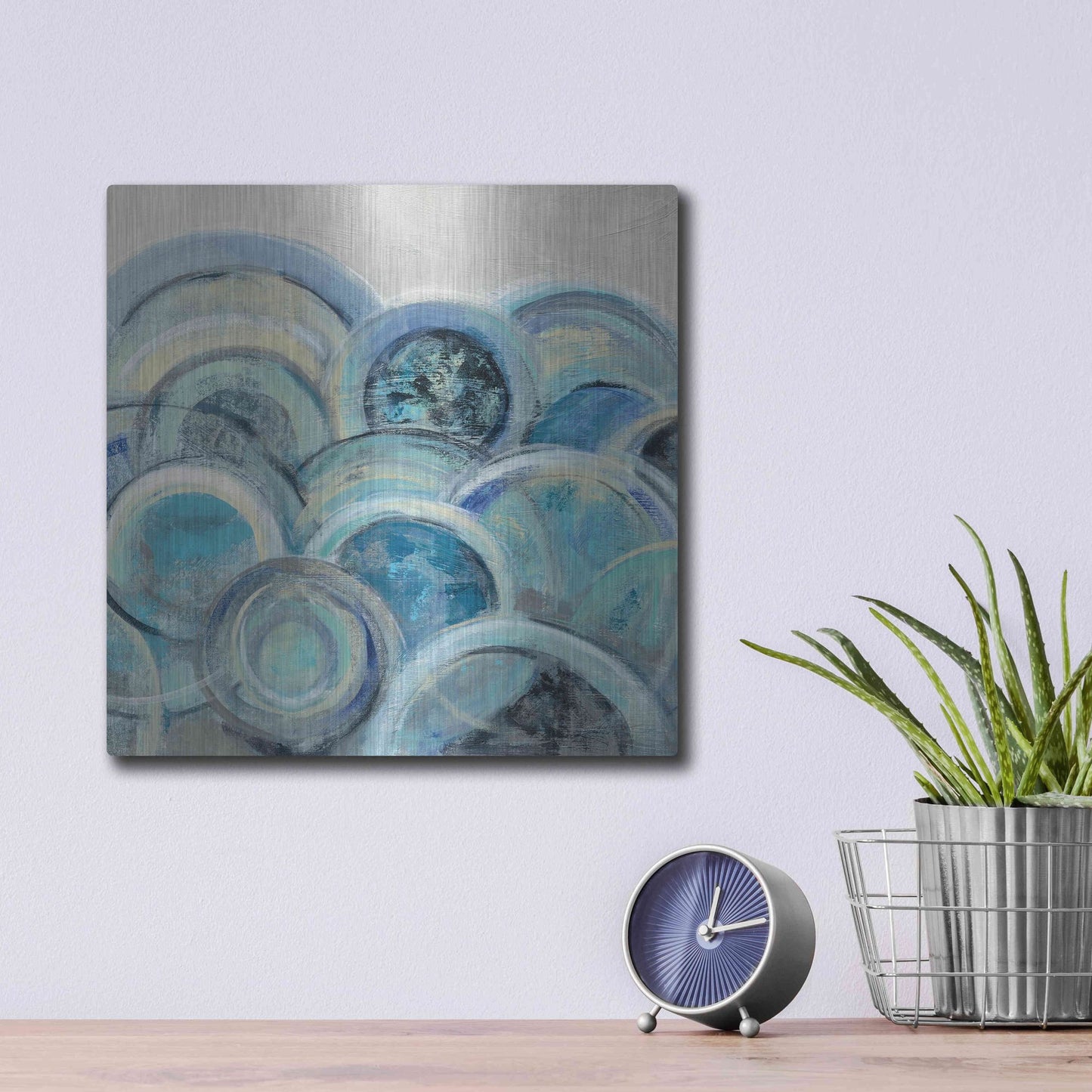 Luxe Metal Art 'Variation Blue Grey III' by Silvia Vassileva, Metal Wall Art,12x12