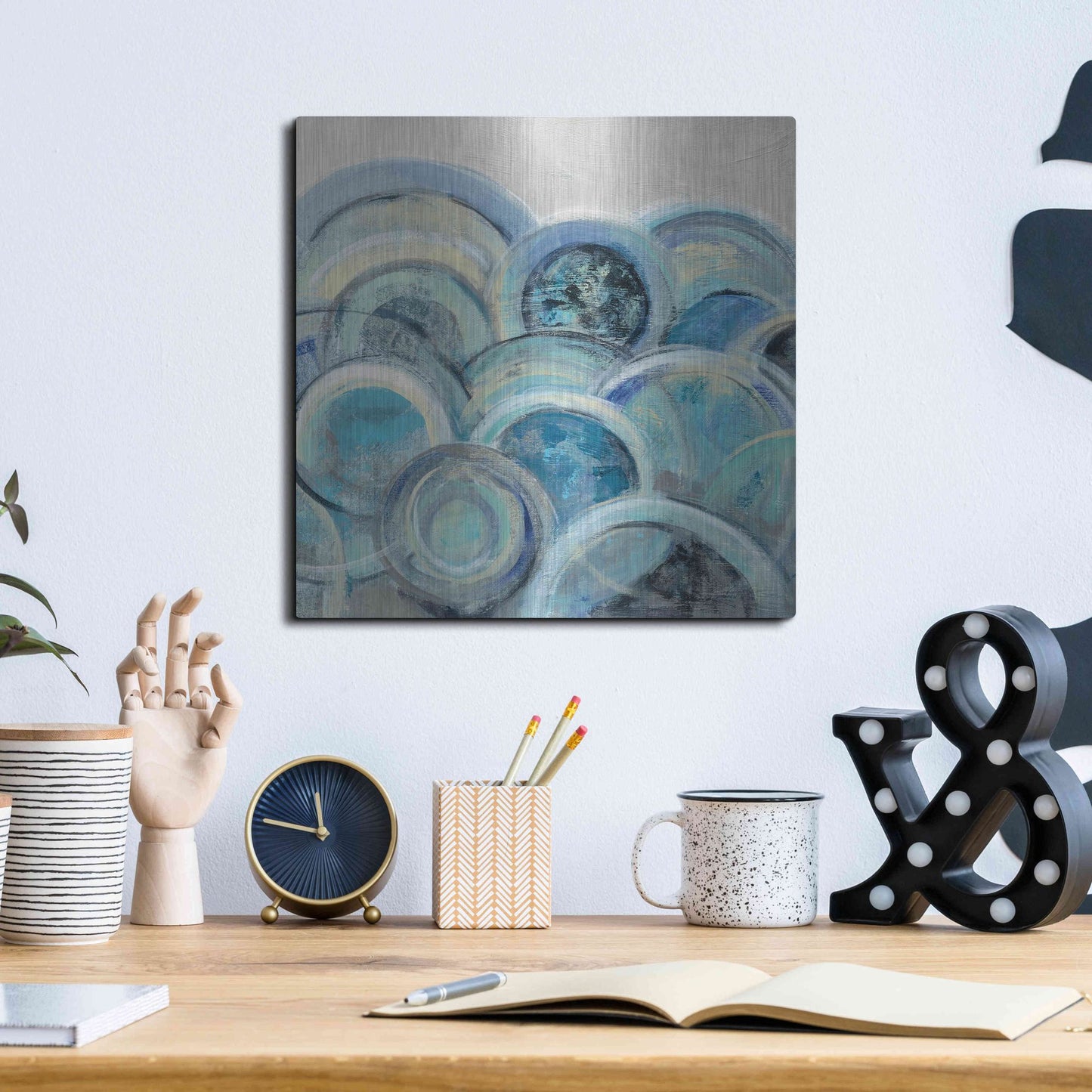 Luxe Metal Art 'Variation Blue Grey III' by Silvia Vassileva, Metal Wall Art,12x12