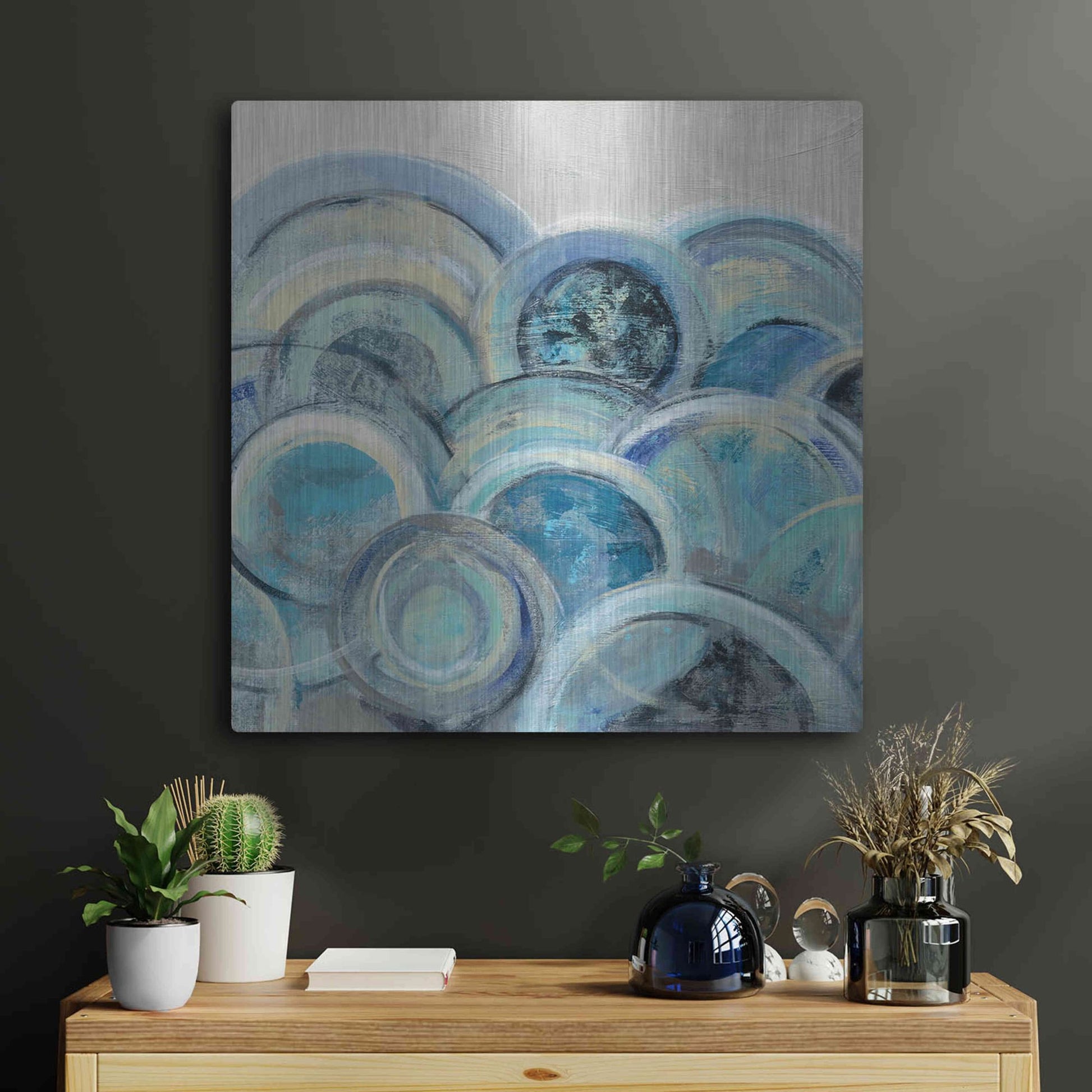 Luxe Metal Art 'Variation Blue Grey III' by Silvia Vassileva, Metal Wall Art,24x24