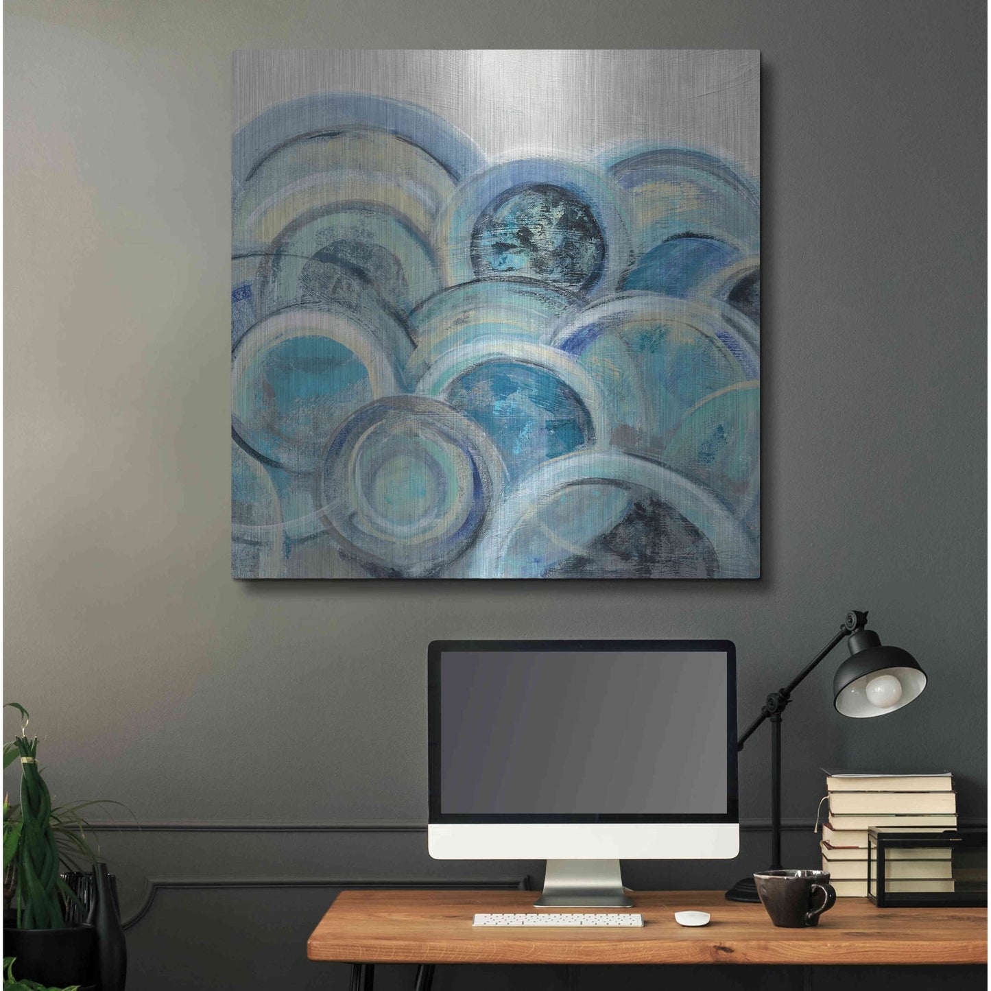 Luxe Metal Art 'Variation Blue Grey III' by Silvia Vassileva, Metal Wall Art,36x36