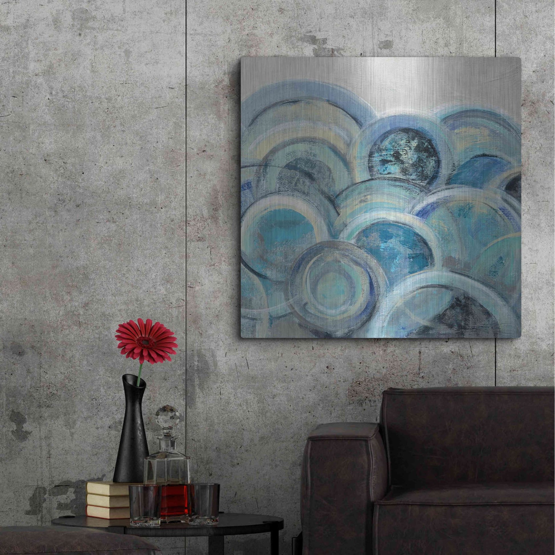 Luxe Metal Art 'Variation Blue Grey III' by Silvia Vassileva, Metal Wall Art,36x36