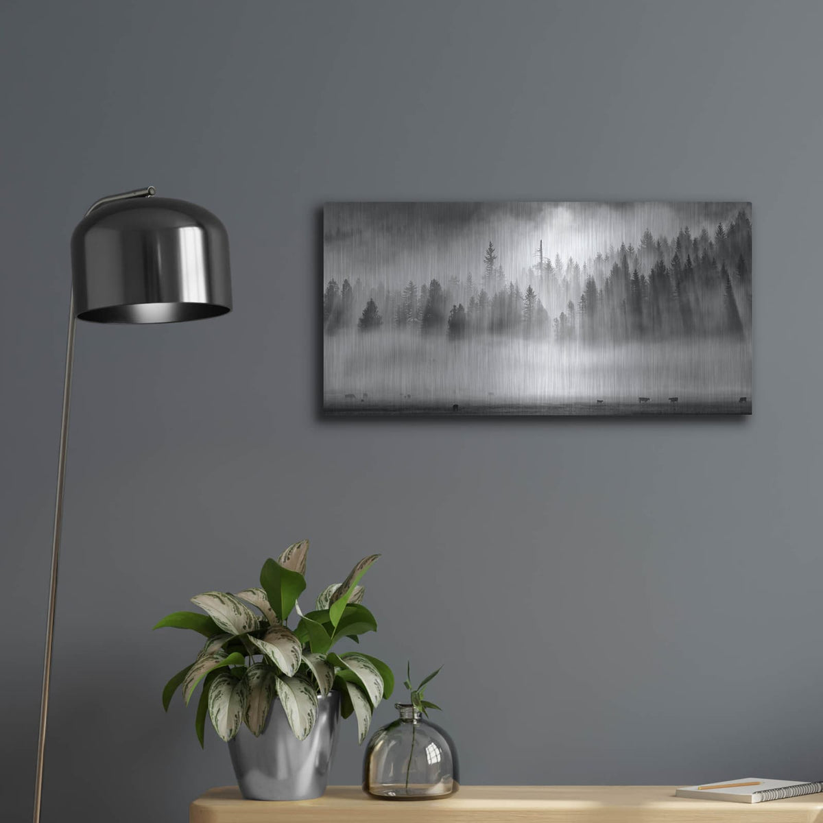 'Roaming In The Mist' by Jesse Estes – Metal Wall Art, 24x12 room view