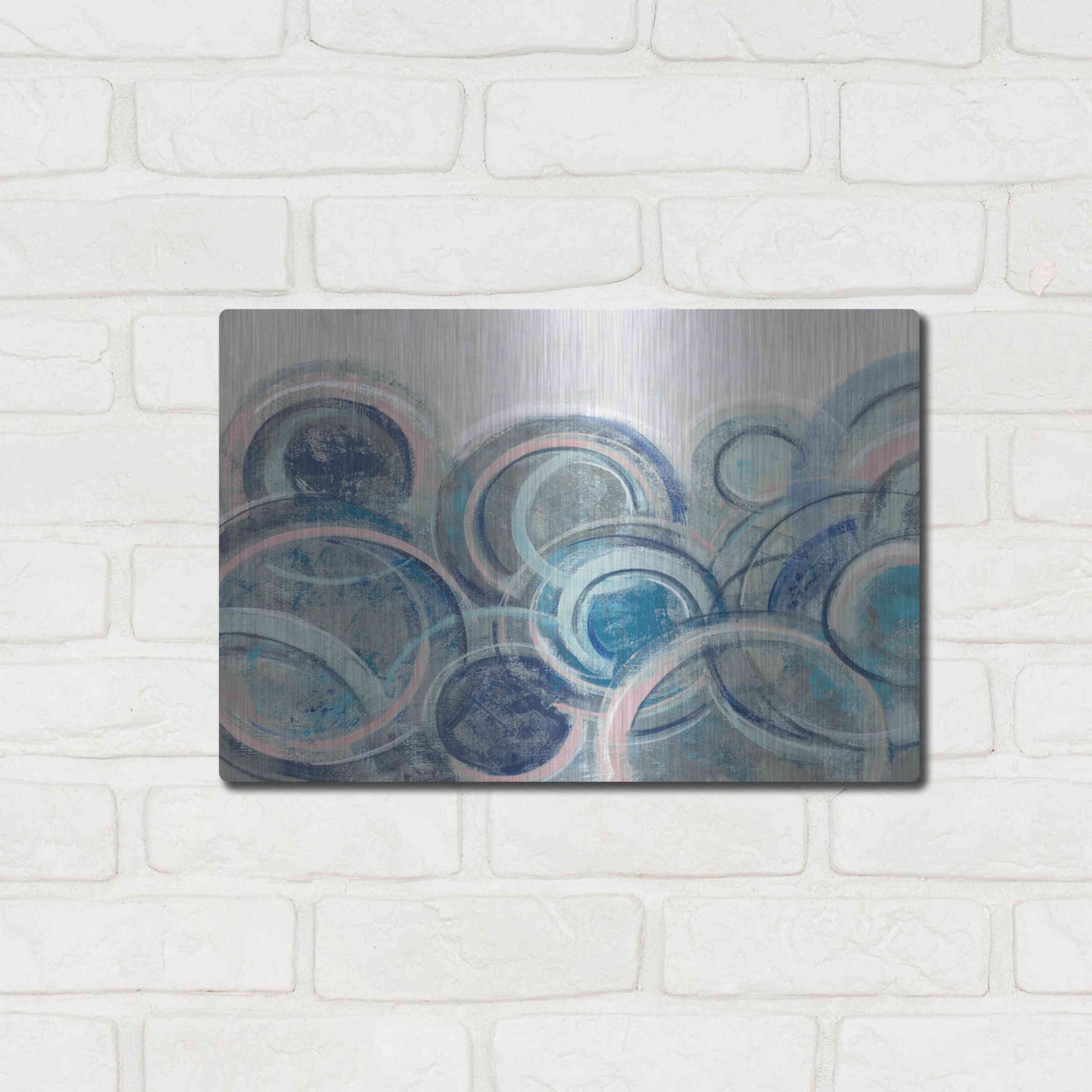 Luxe Metal Art 'Variation Blue Grey Pink' by Silvia Vassileva, Metal Wall Art,16x12