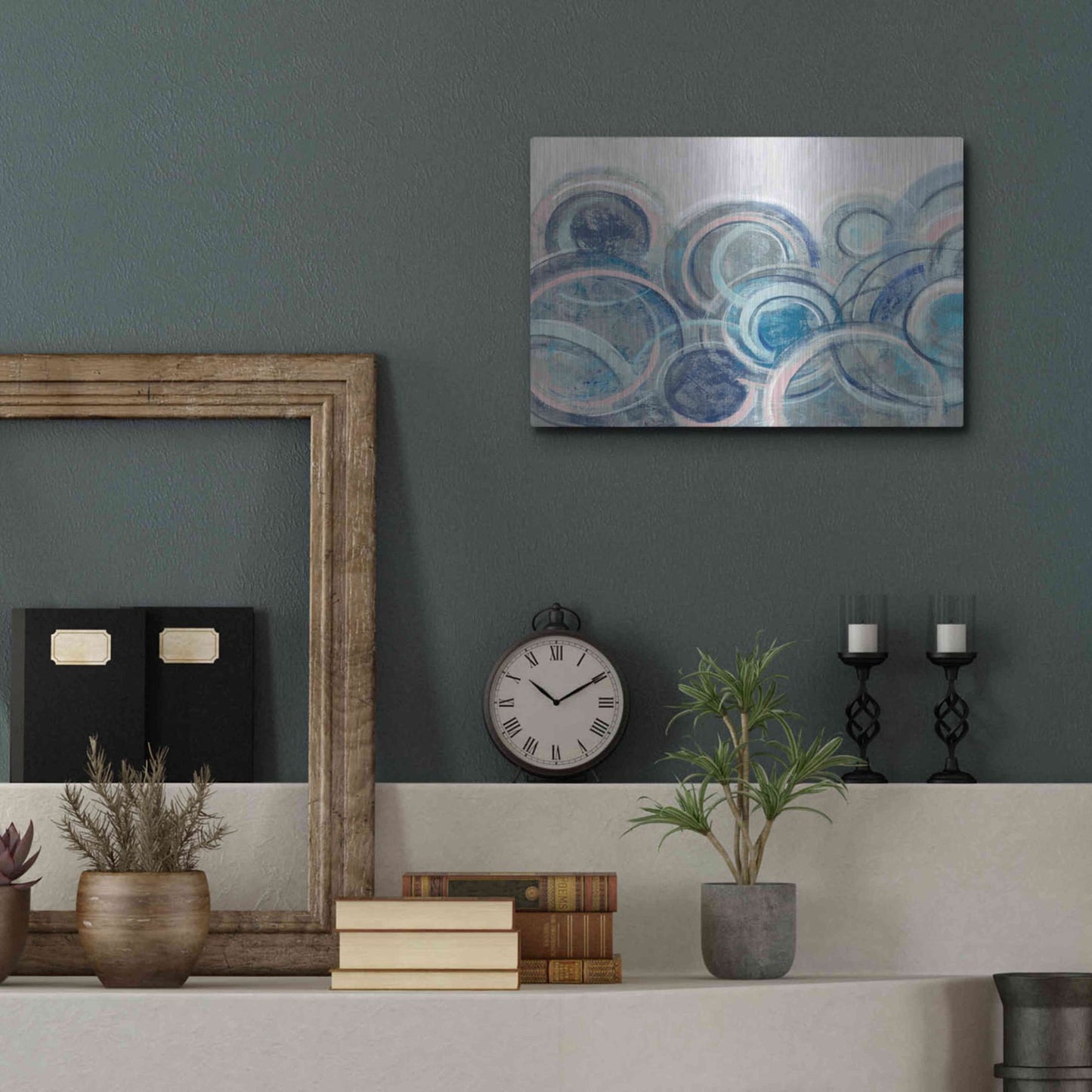 Luxe Metal Art 'Variation Blue Grey Pink' by Silvia Vassileva, Metal Wall Art,16x12