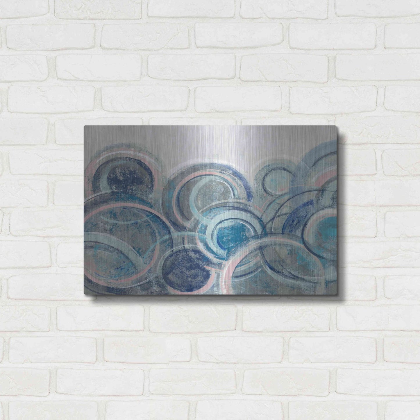 Luxe Metal Art 'Variation Blue Grey Pink' by Silvia Vassileva, Metal Wall Art,24x16