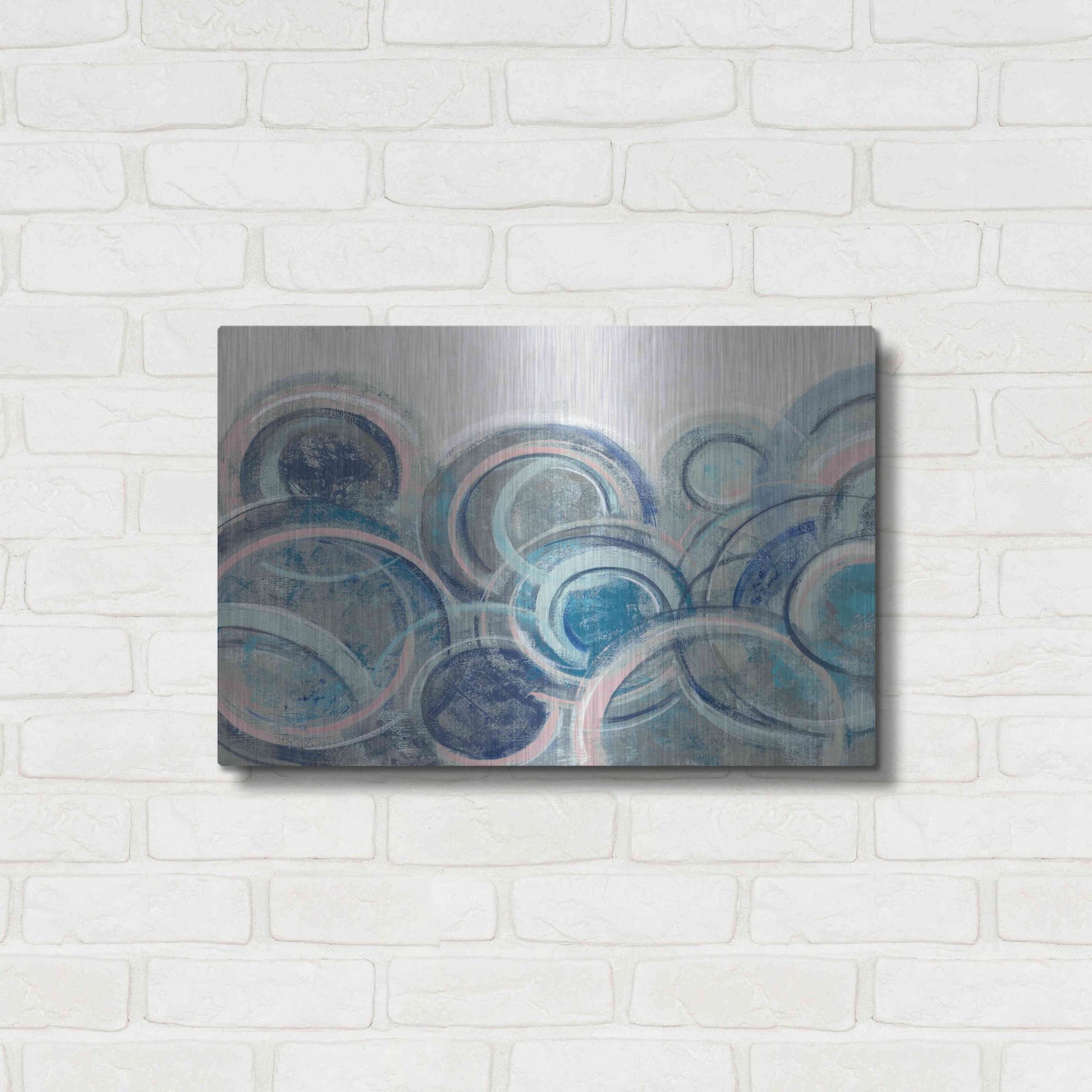 Luxe Metal Art 'Variation Blue Grey Pink' by Silvia Vassileva, Metal Wall Art,24x16