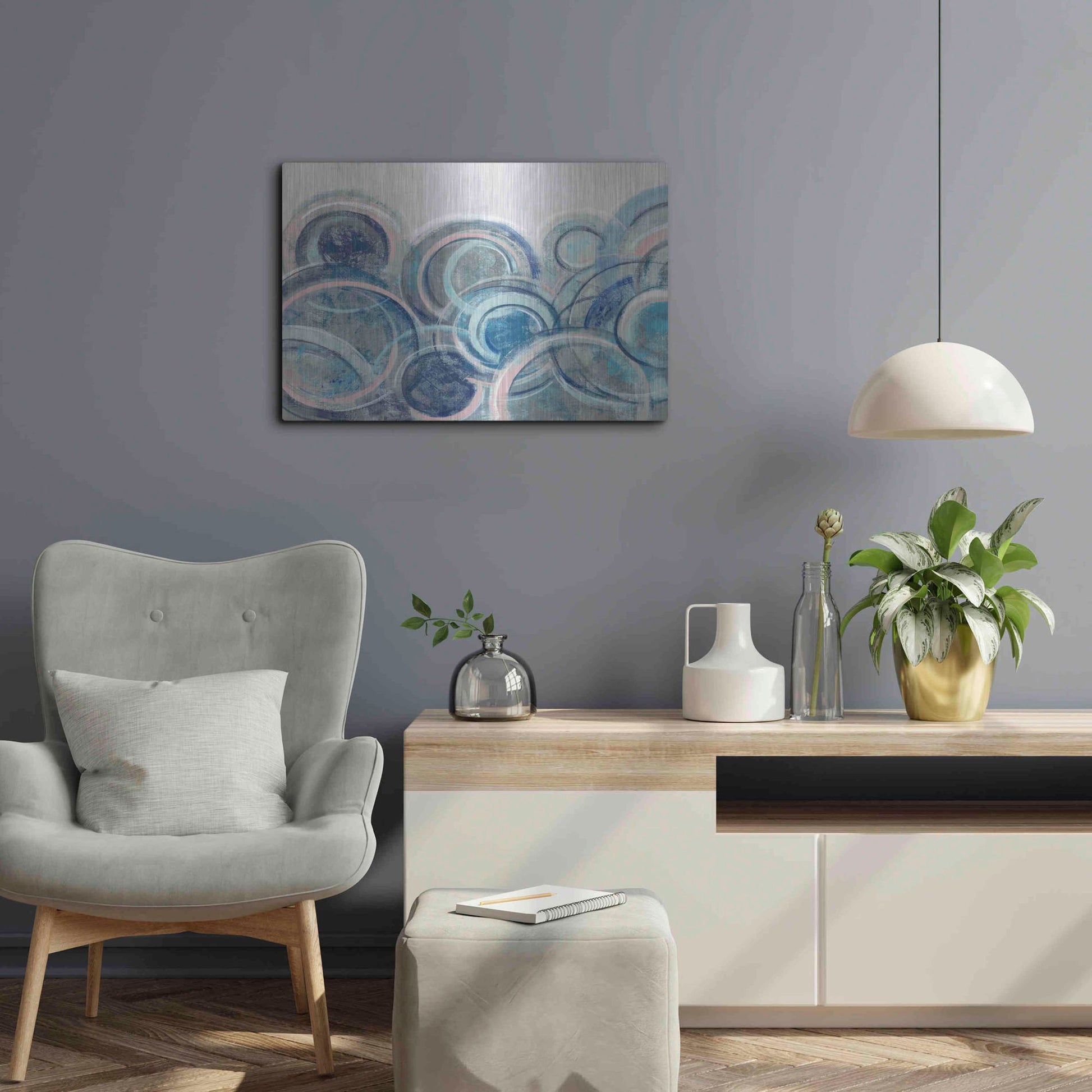 Luxe Metal Art 'Variation Blue Grey Pink' by Silvia Vassileva, Metal Wall Art,24x16