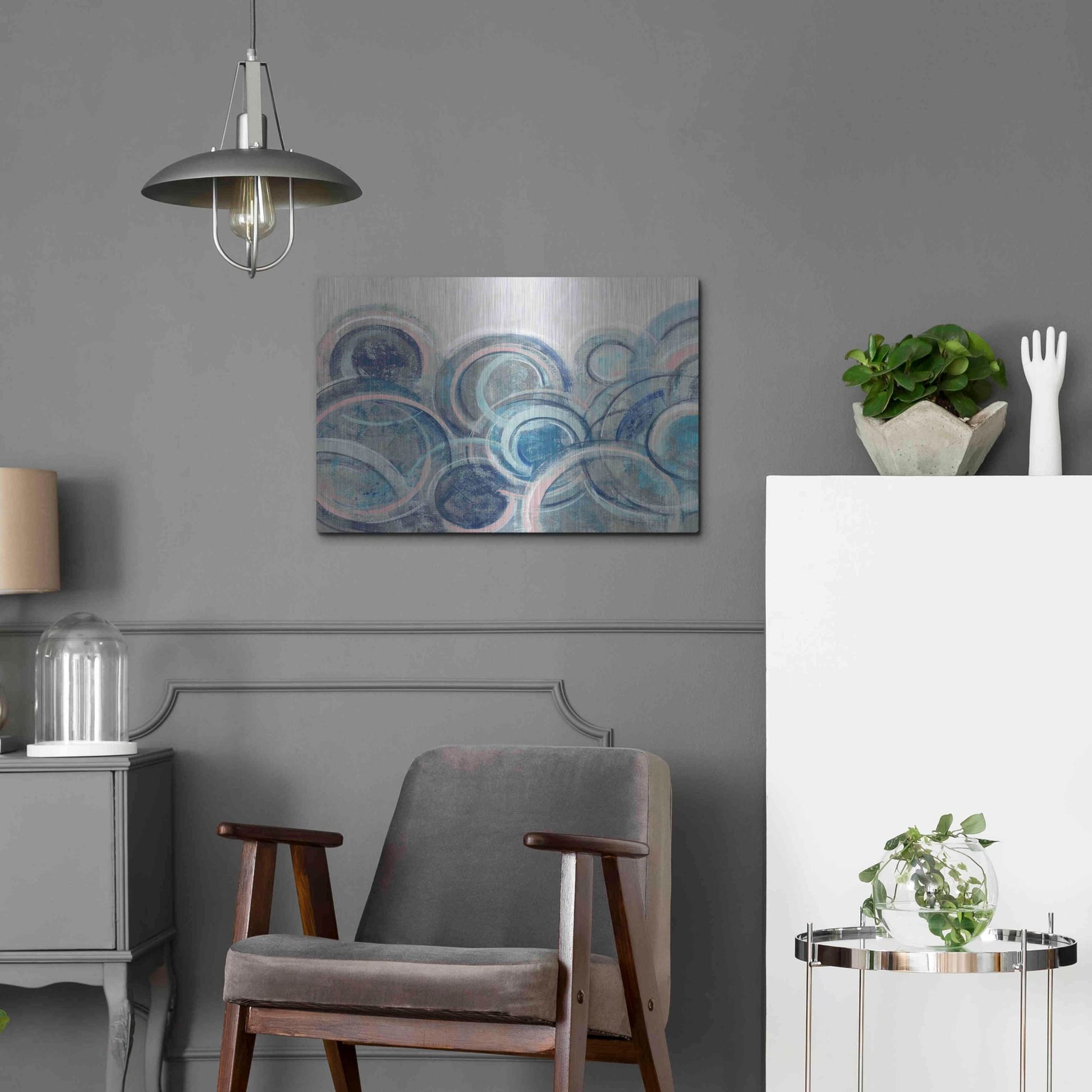 Luxe Metal Art 'Variation Blue Grey Pink' by Silvia Vassileva, Metal Wall Art,24x16