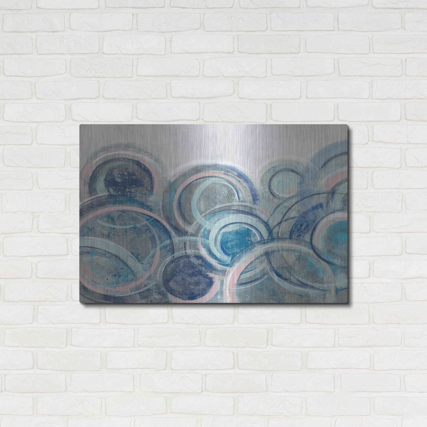 Luxe Metal Art 'Variation Blue Grey Pink' by Silvia Vassileva, Metal Wall Art,36x24