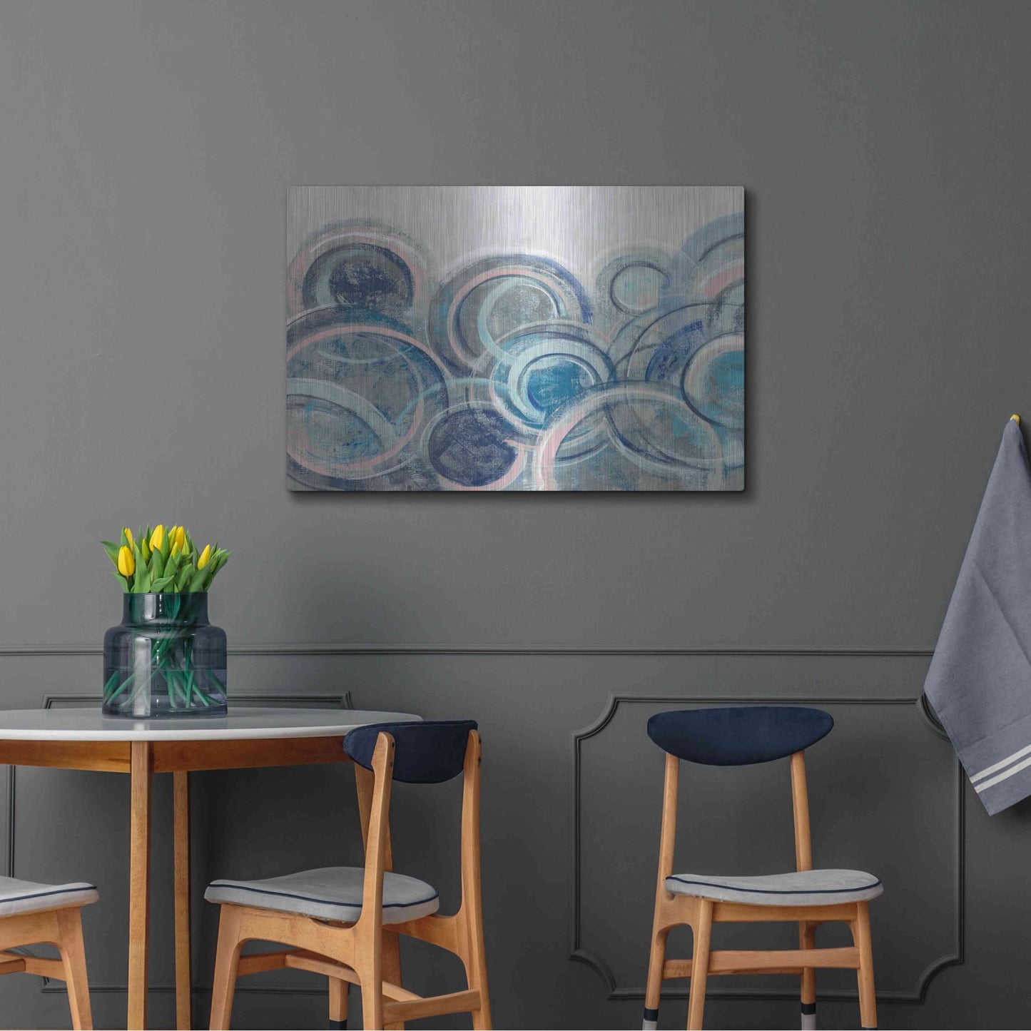 Luxe Metal Art 'Variation Blue Grey Pink' by Silvia Vassileva, Metal Wall Art,36x24