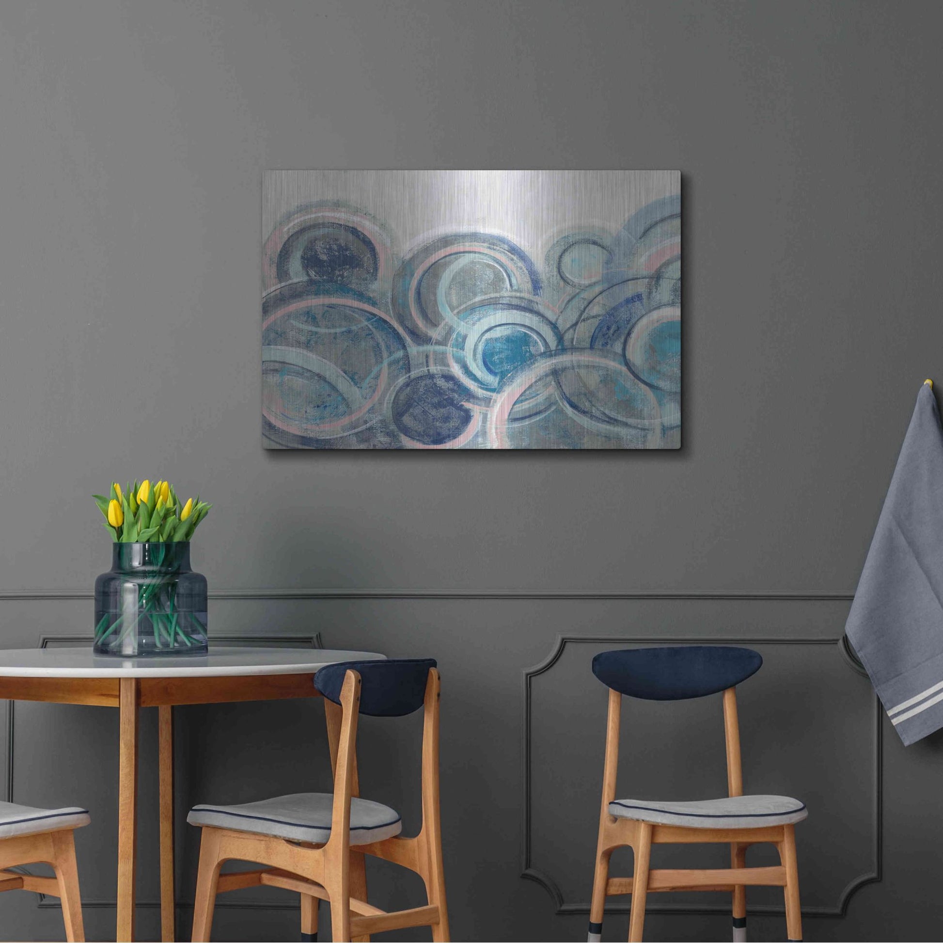 Luxe Metal Art 'Variation Blue Grey Pink' by Silvia Vassileva, Metal Wall Art,36x24