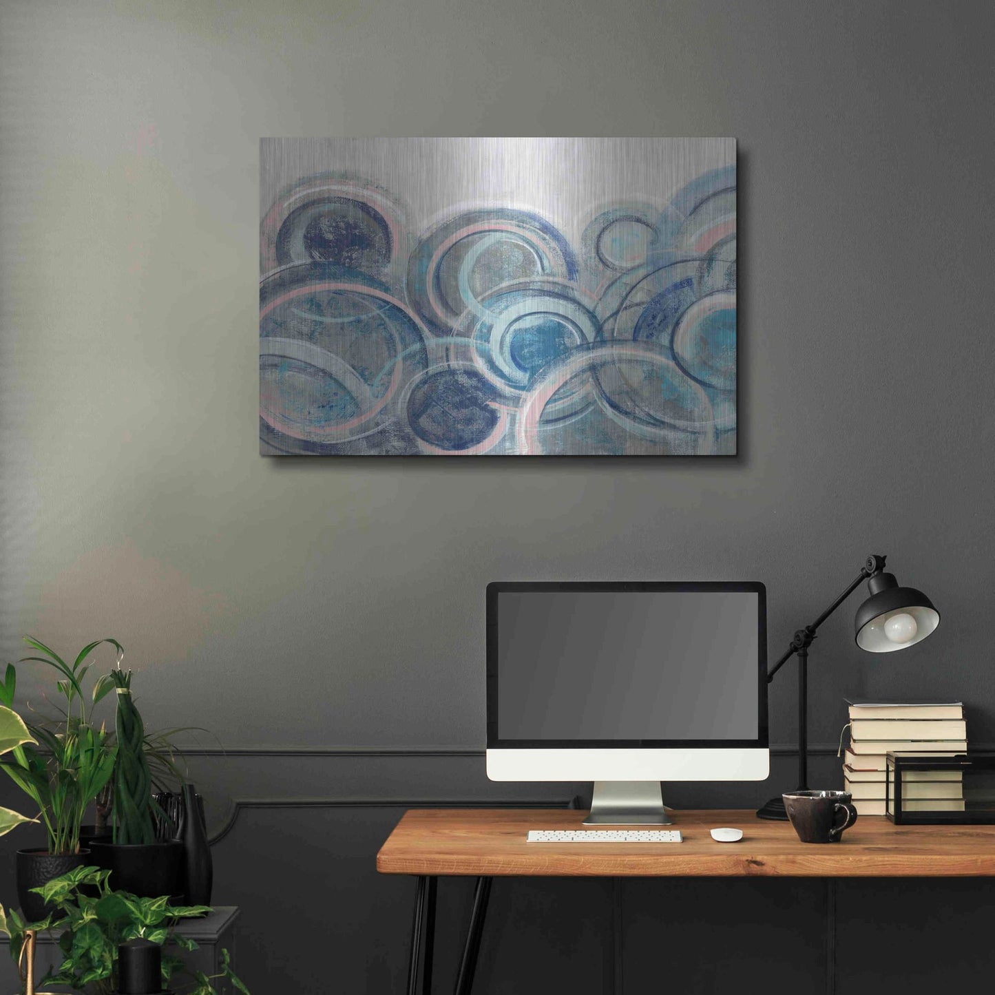 Luxe Metal Art 'Variation Blue Grey Pink' by Silvia Vassileva, Metal Wall Art,36x24