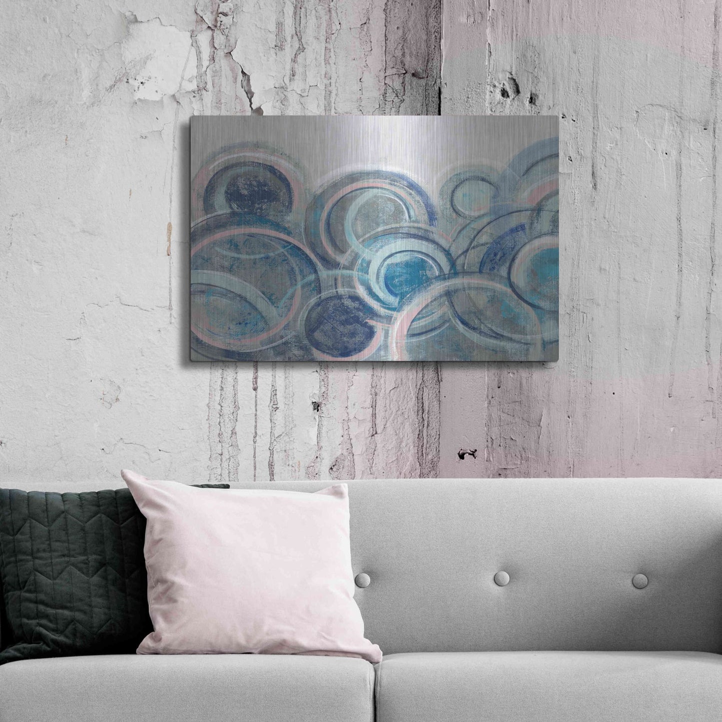 Luxe Metal Art 'Variation Blue Grey Pink' by Silvia Vassileva, Metal Wall Art,36x24