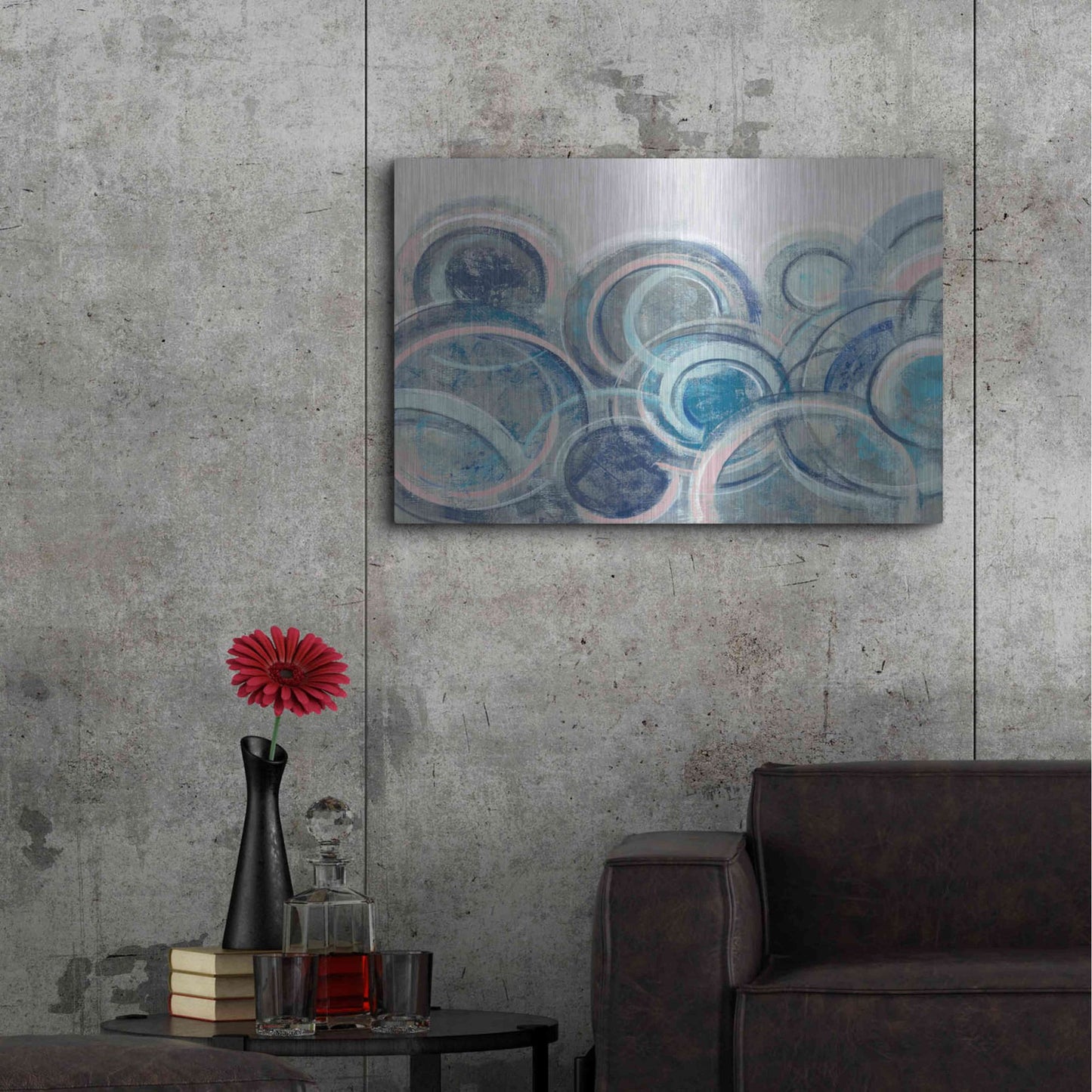 Luxe Metal Art 'Variation Blue Grey Pink' by Silvia Vassileva, Metal Wall Art,36x24