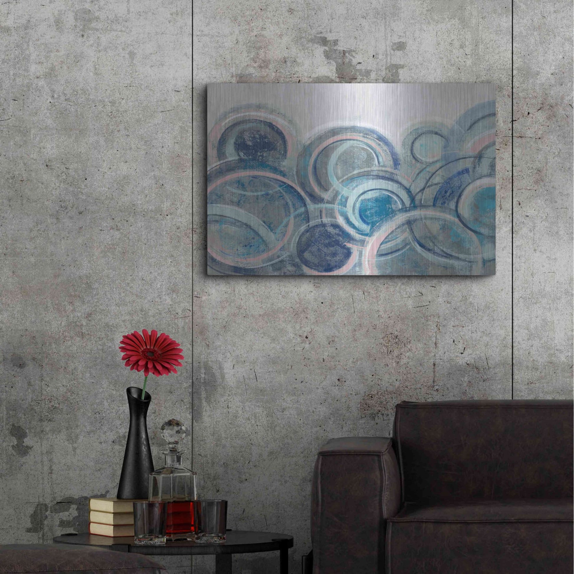 Luxe Metal Art 'Variation Blue Grey Pink' by Silvia Vassileva, Metal Wall Art,36x24