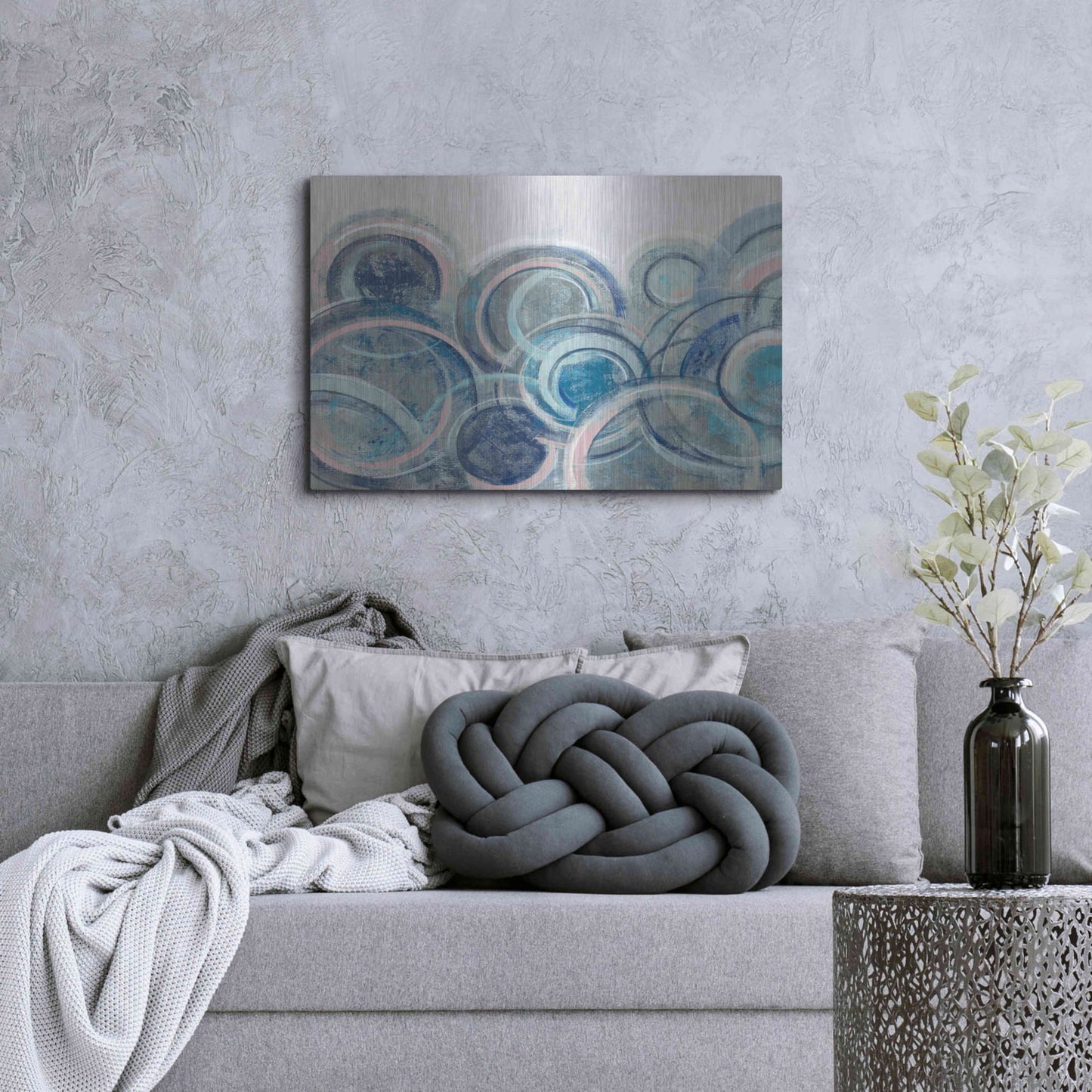 Luxe Metal Art 'Variation Blue Grey Pink' by Silvia Vassileva, Metal Wall Art,36x24