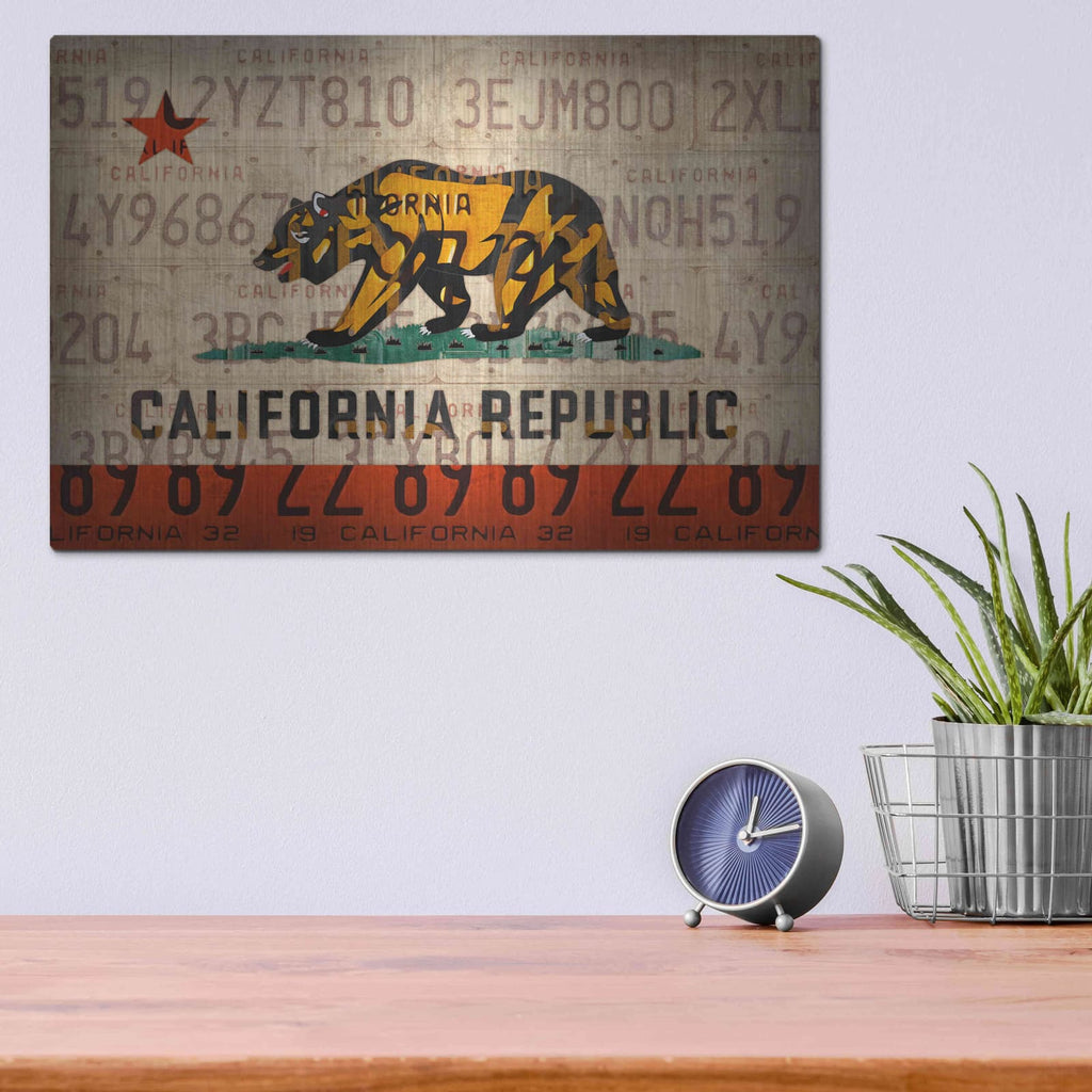 'Cali State Flag License Plates' by Design Turnpike – Metal Wall Art, 16x12 room view