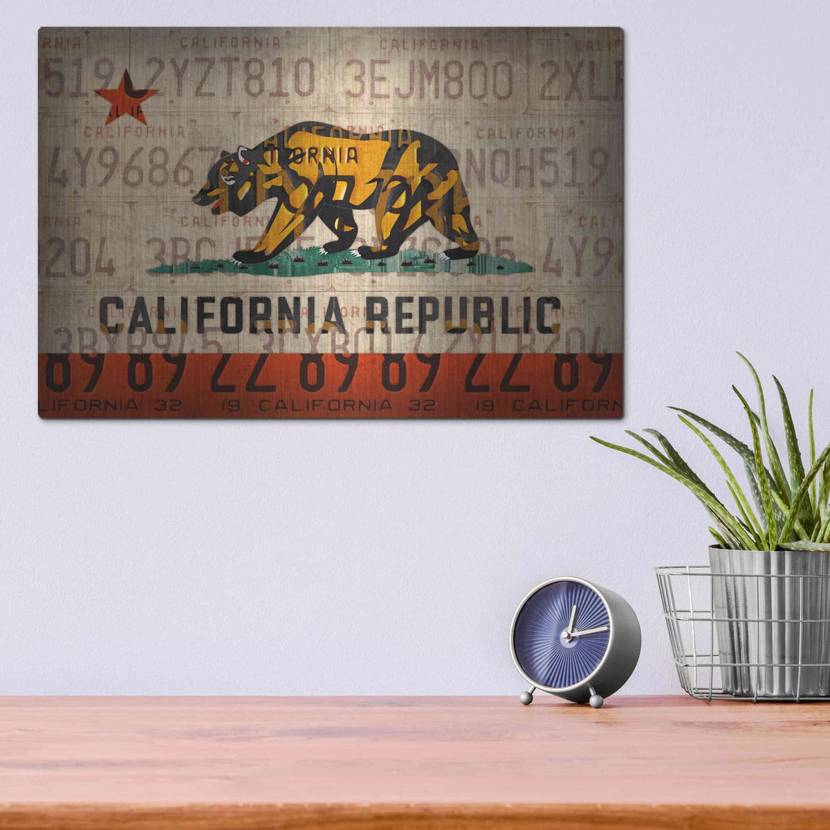 'Cali State Flag License Plates' by Design Turnpike – Metal Wall Art, 16x12 room view