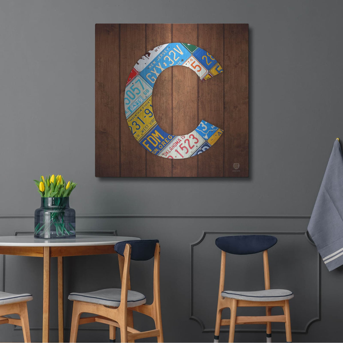 'C' by Design Turnpike – Metal Wall Art, 36x36 room view
