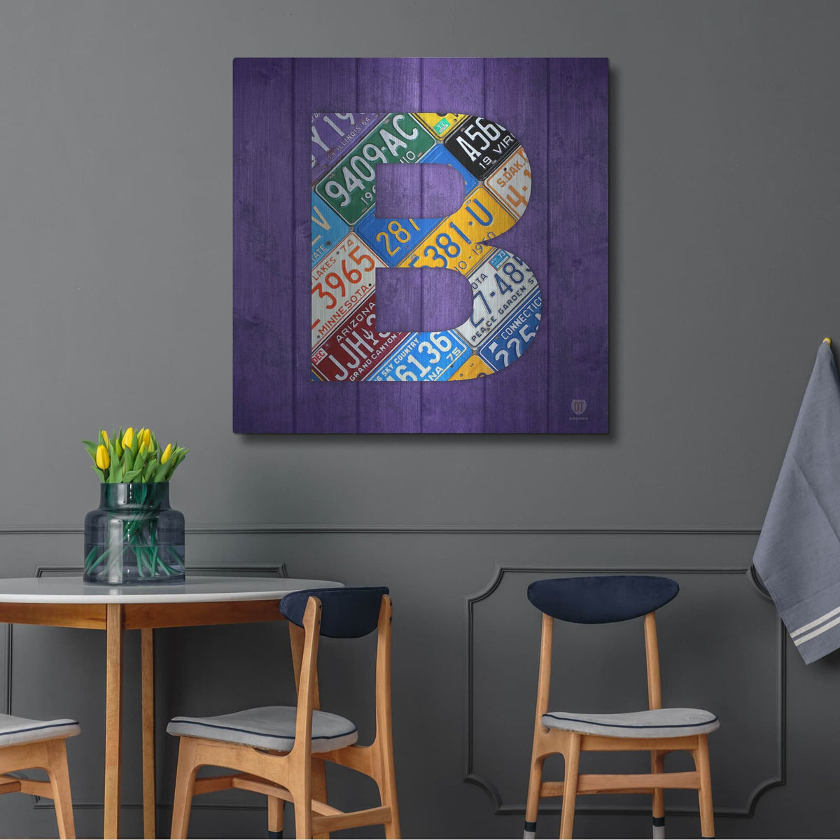 'B' by Design Turnpike – Metal Wall Art, 36x36 room view