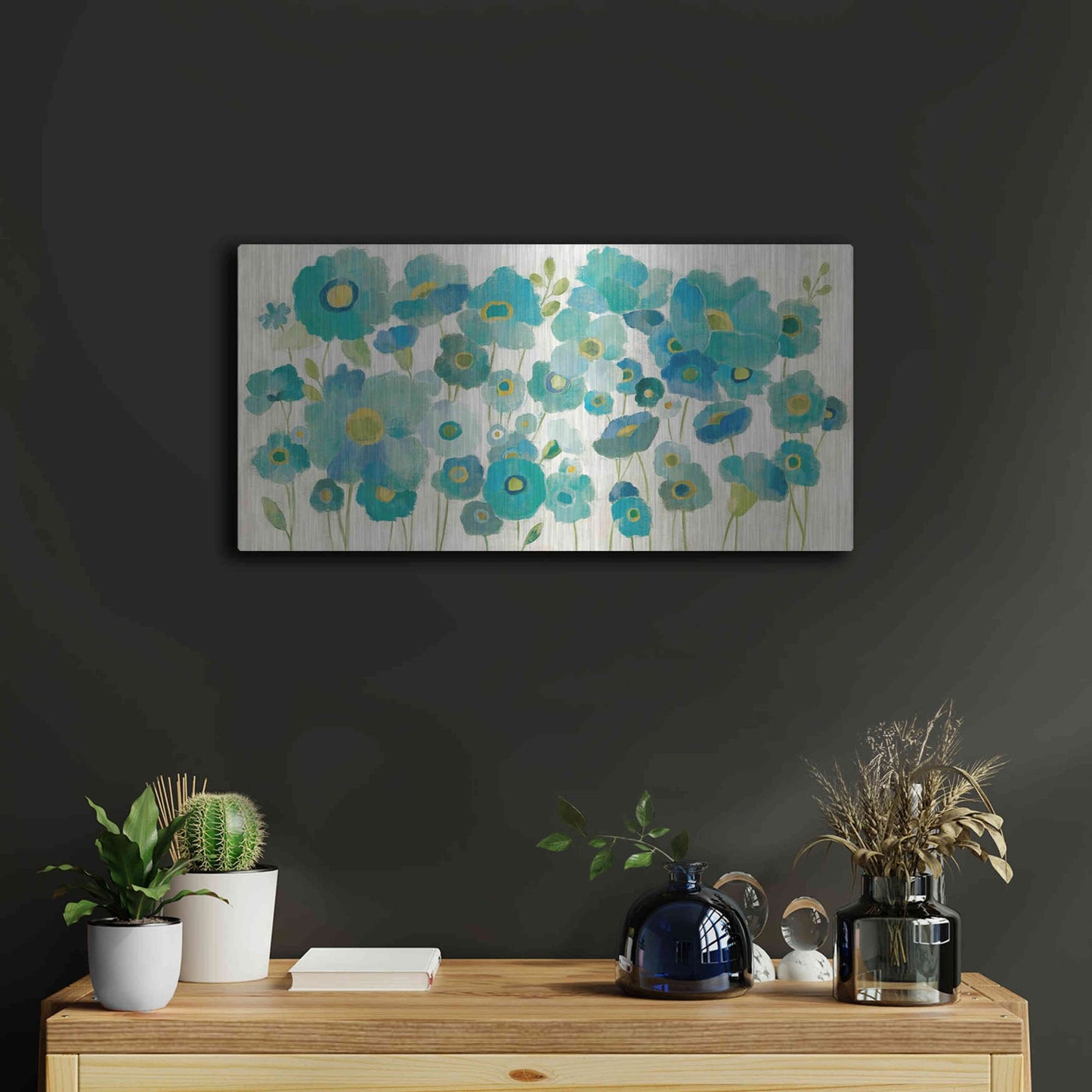 Luxe Metal Art 'Floral Lace' by Silvia Vassileva, Metal Wall Art,24x12