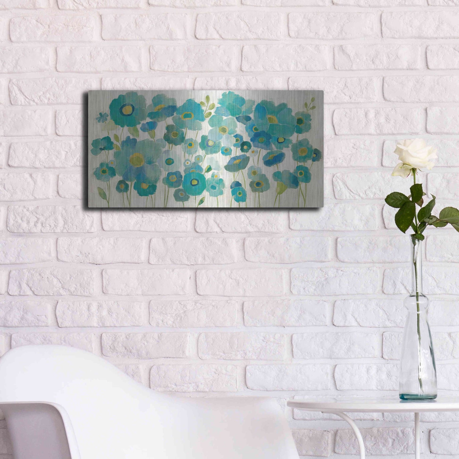 Luxe Metal Art 'Floral Lace' by Silvia Vassileva, Metal Wall Art,24x12