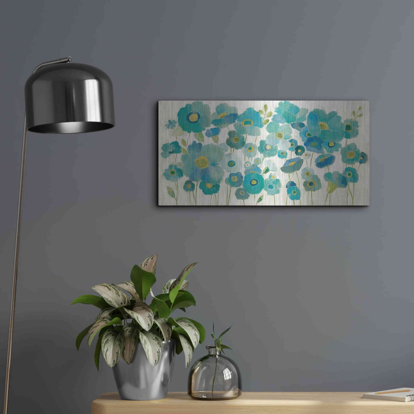 Luxe Metal Art 'Floral Lace' by Silvia Vassileva, Metal Wall Art,24x12