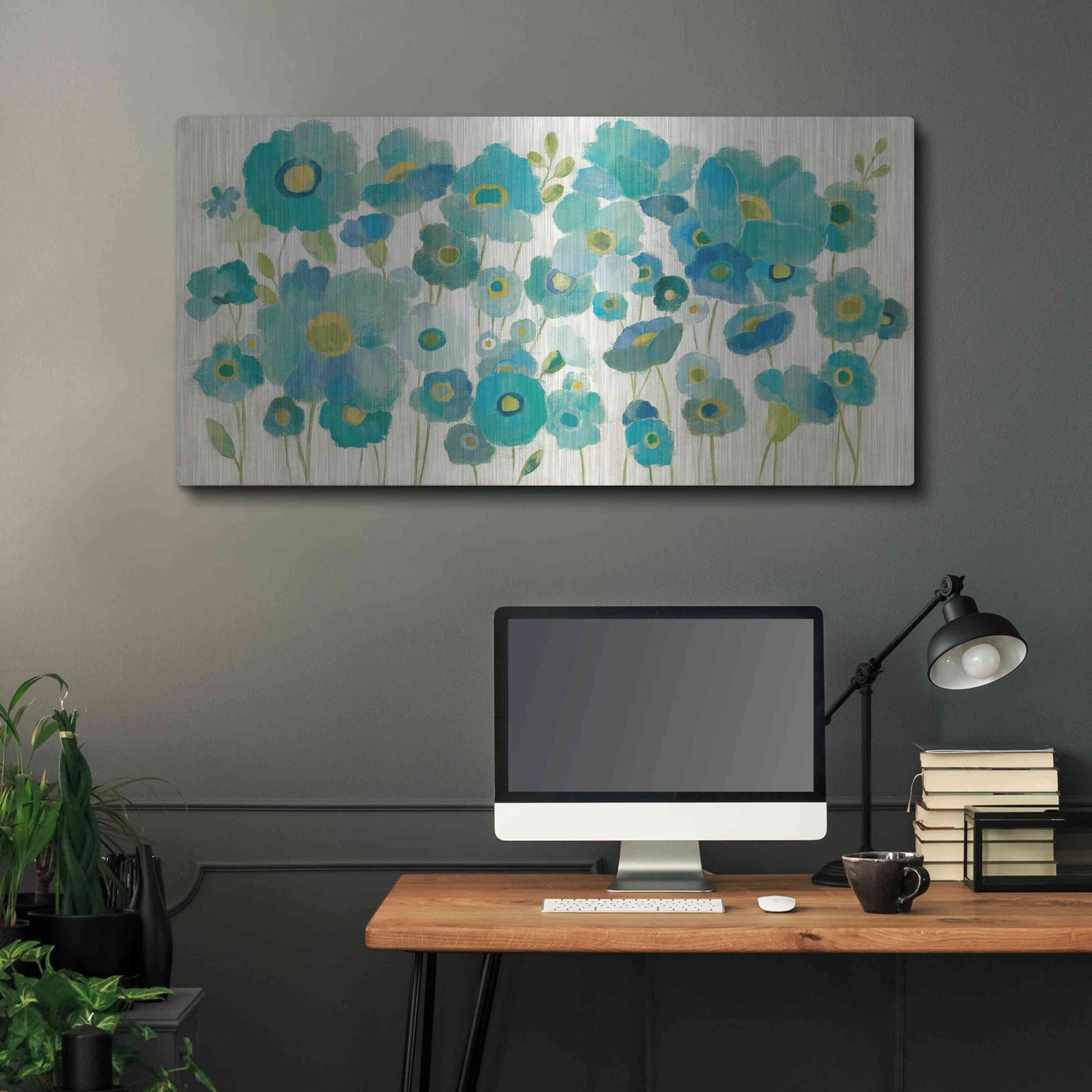 Luxe Metal Art 'Floral Lace' by Silvia Vassileva, Metal Wall Art,48x24