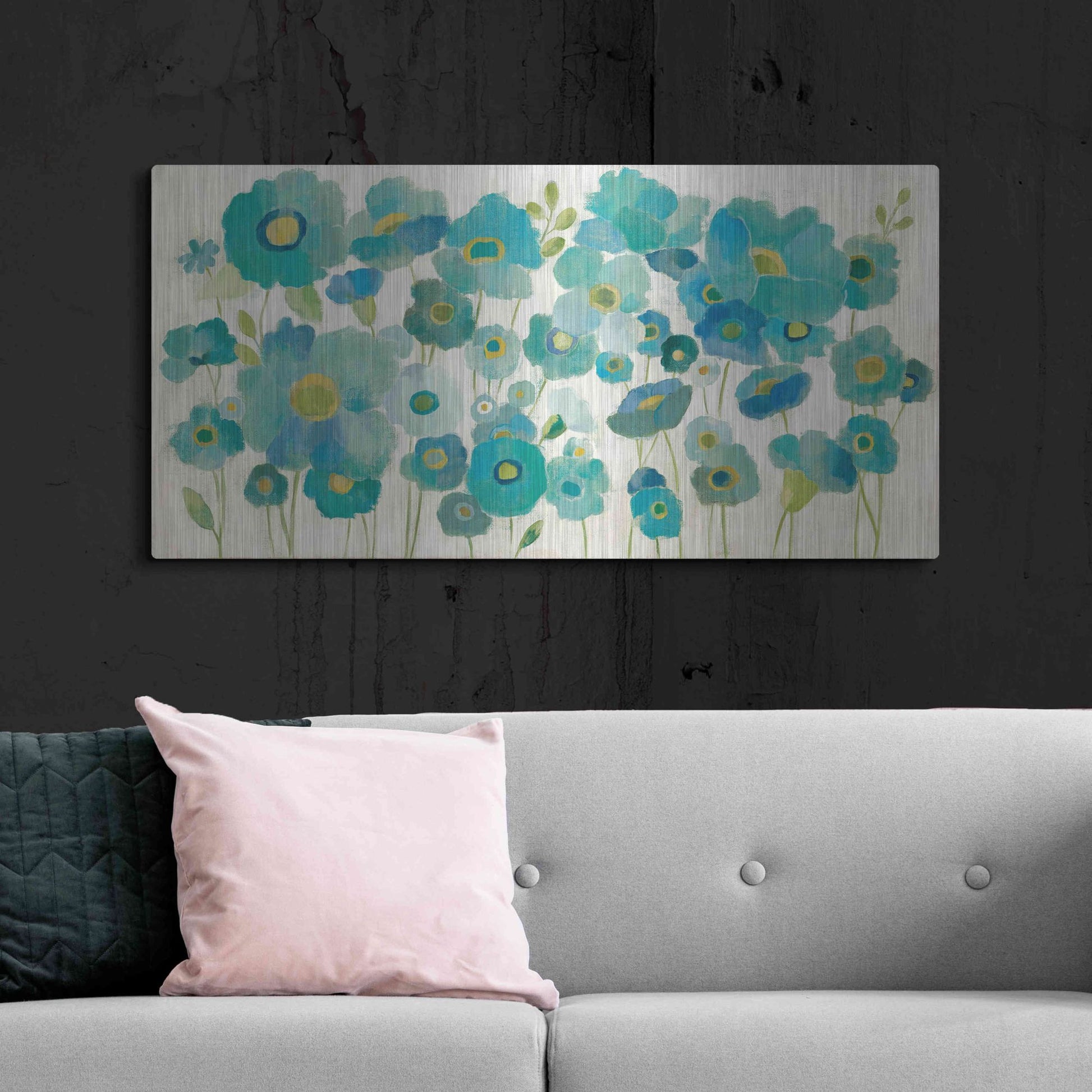 Luxe Metal Art 'Floral Lace' by Silvia Vassileva, Metal Wall Art,48x24