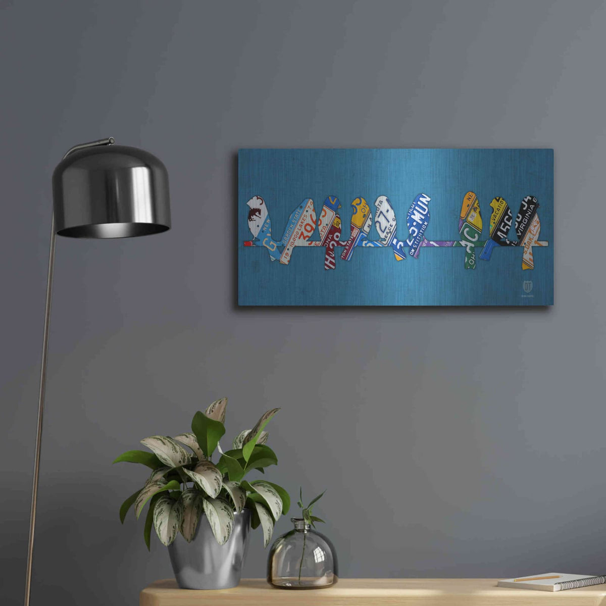 'Birds On A Wire' by Design Turnpike – Metal Wall Art, 24x12 room view