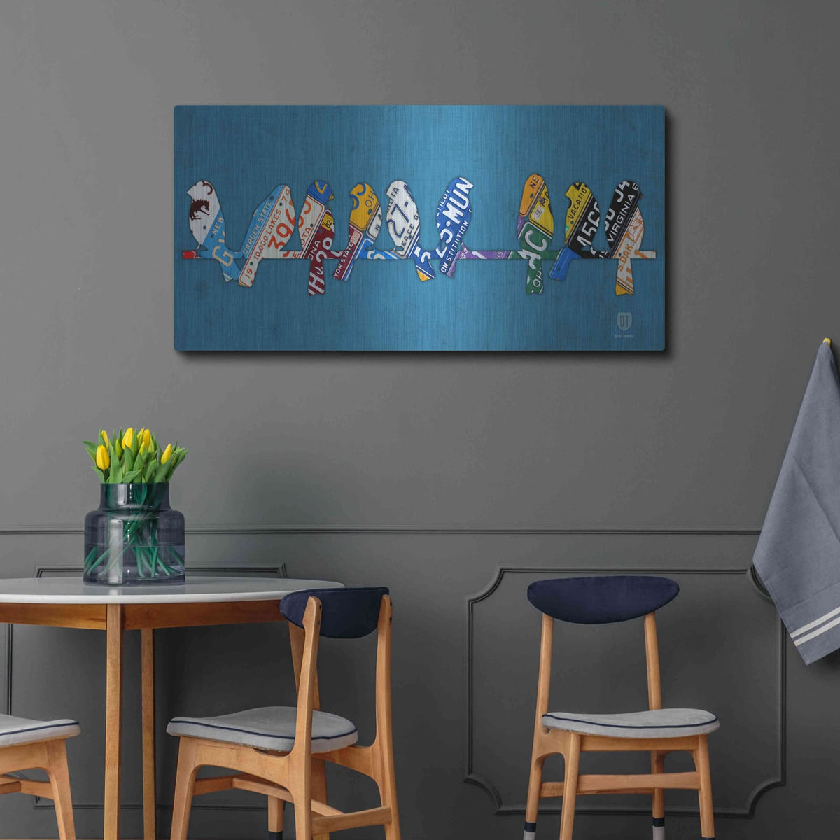 'Birds On A Wire' by Design Turnpike – Metal Wall Art, 48x24 room view