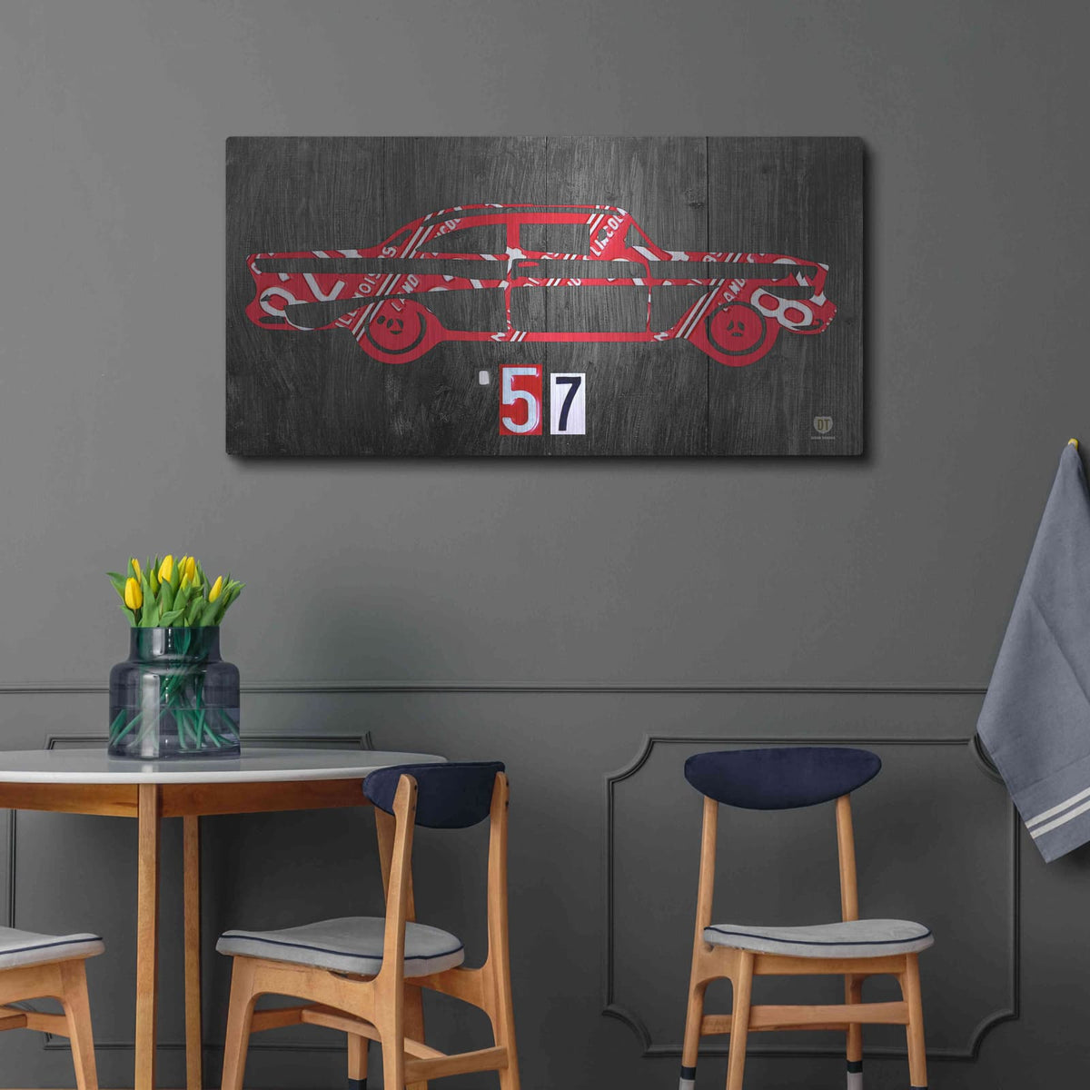 '57 Chevy License Plate Art' by Design Turnpike – Metal Wall Art, 48x24 room view